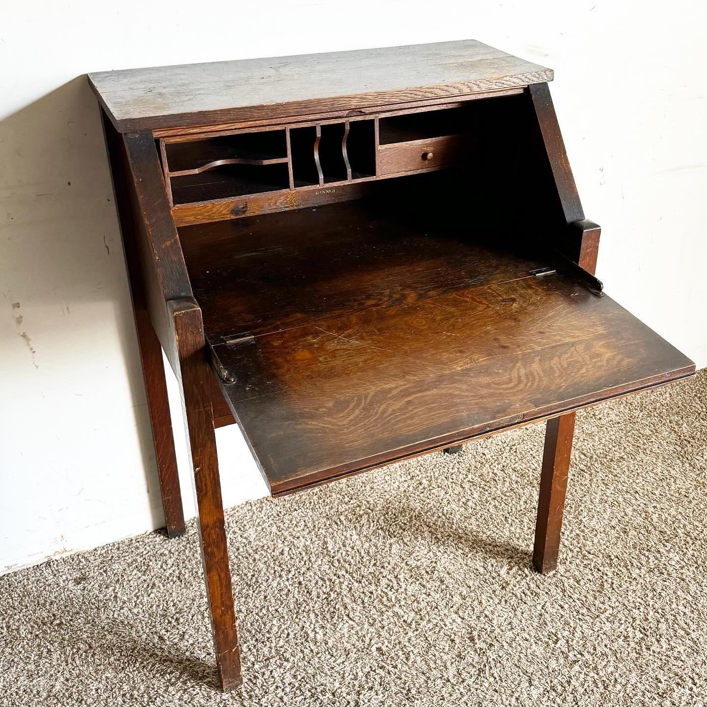 Antique Tiger Oak Secretary Desk by Danner In Good Condition For Sale In Delray Beach, FL