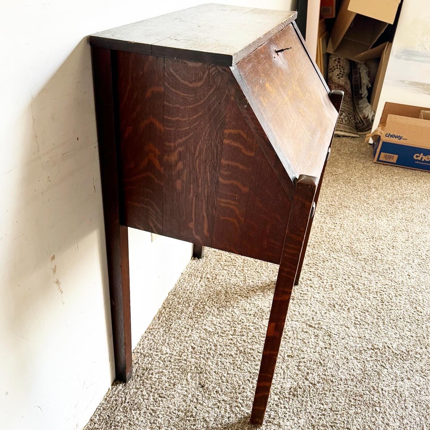 Antique Tiger Oak Secretary Desk by Danner For Sale 3