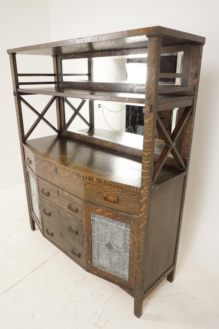 Antique Tiger Oak Sideboard, Arts and Crafts, Mirror Back, American