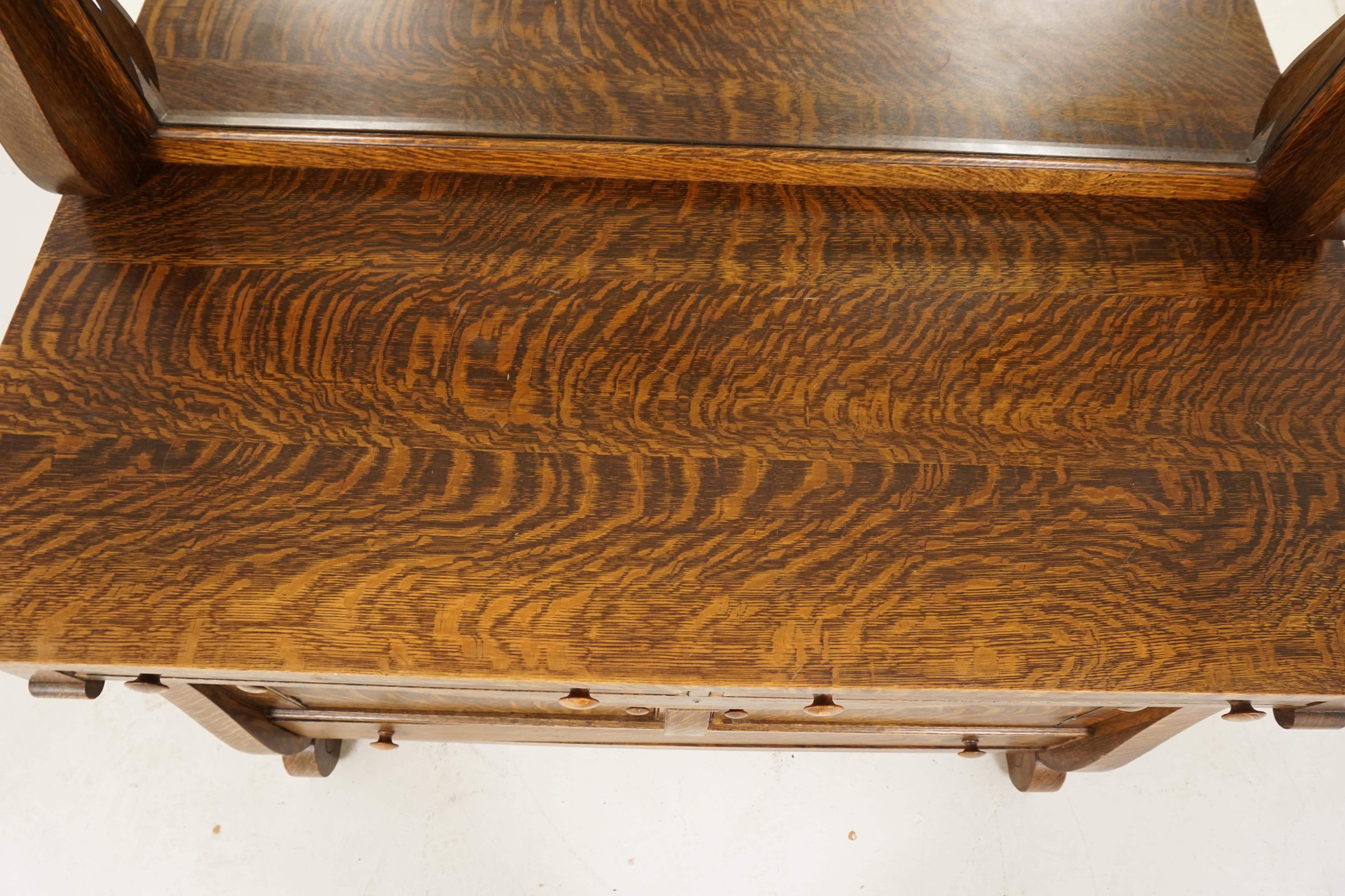 North American Antique Tiger Oak Sideboard, Mirror Back Buffet, Canada 1910, B2856