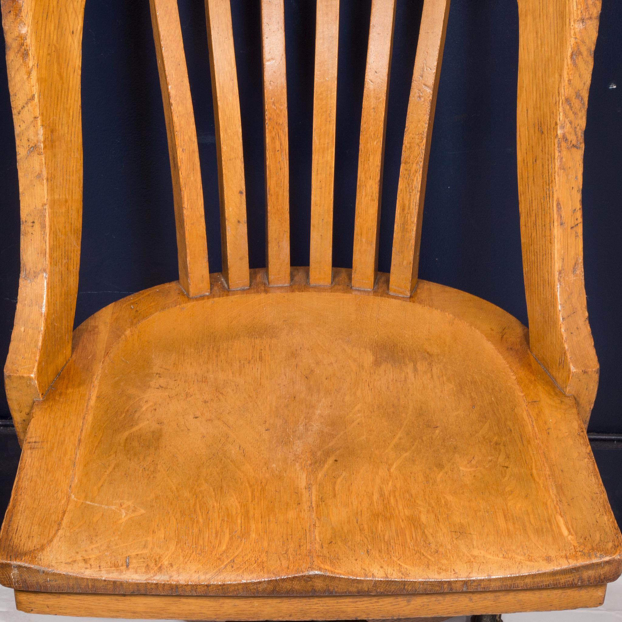 Cast Antique Tiger Oak Swivel Desk Chair, circa 1900-1920