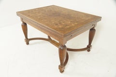 Antique Tiger Oak Table, Parquetry Pull Out Refectory Table, France 1920, B2741