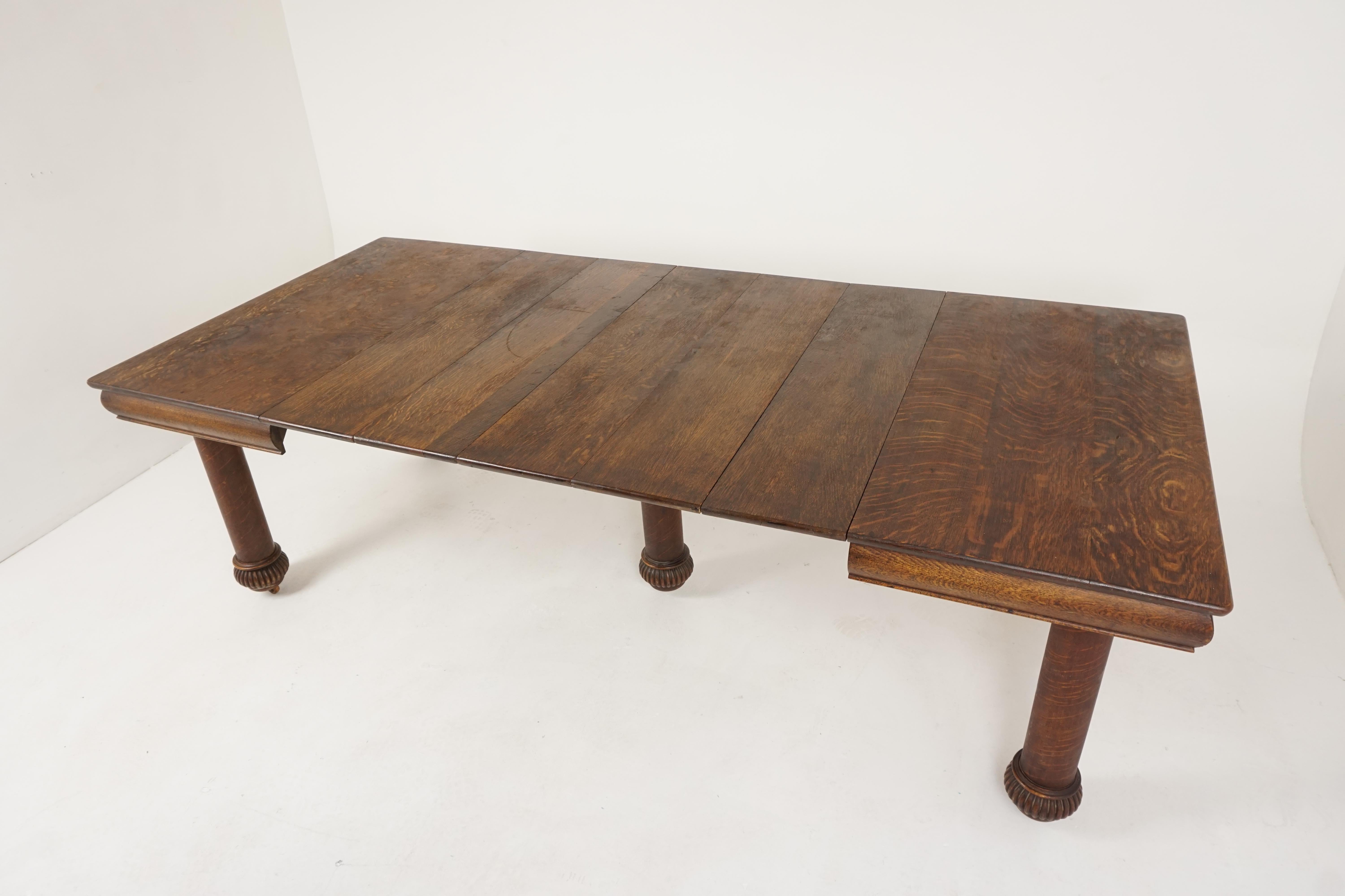 Early 20th Century Antique Tiger Oak Table, Square Dining Table, 5 Leaves, American 1910, B2480