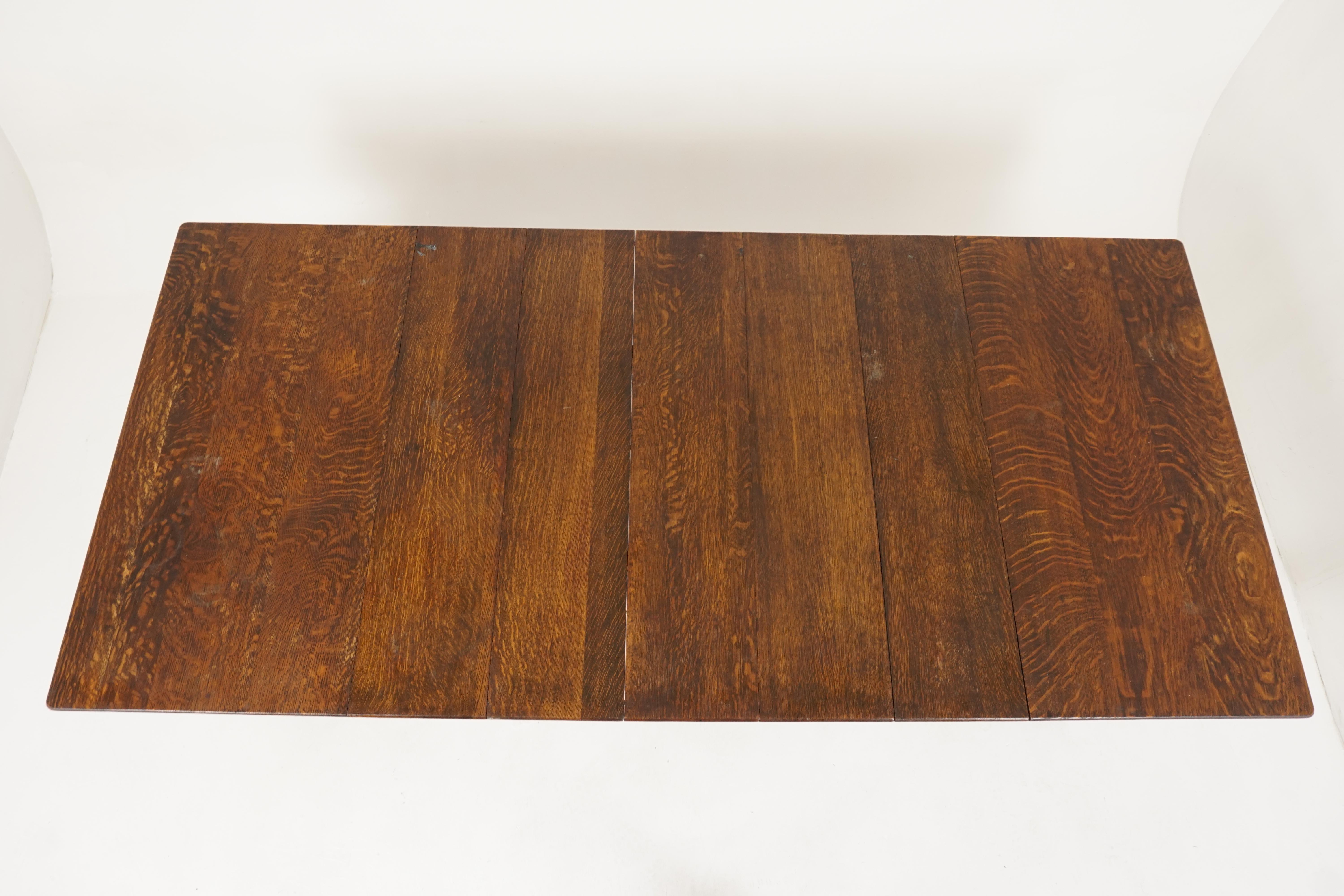 Antique Tiger Oak Table, Square Dining Table, 5 Leaves, American 1910, B2480 1