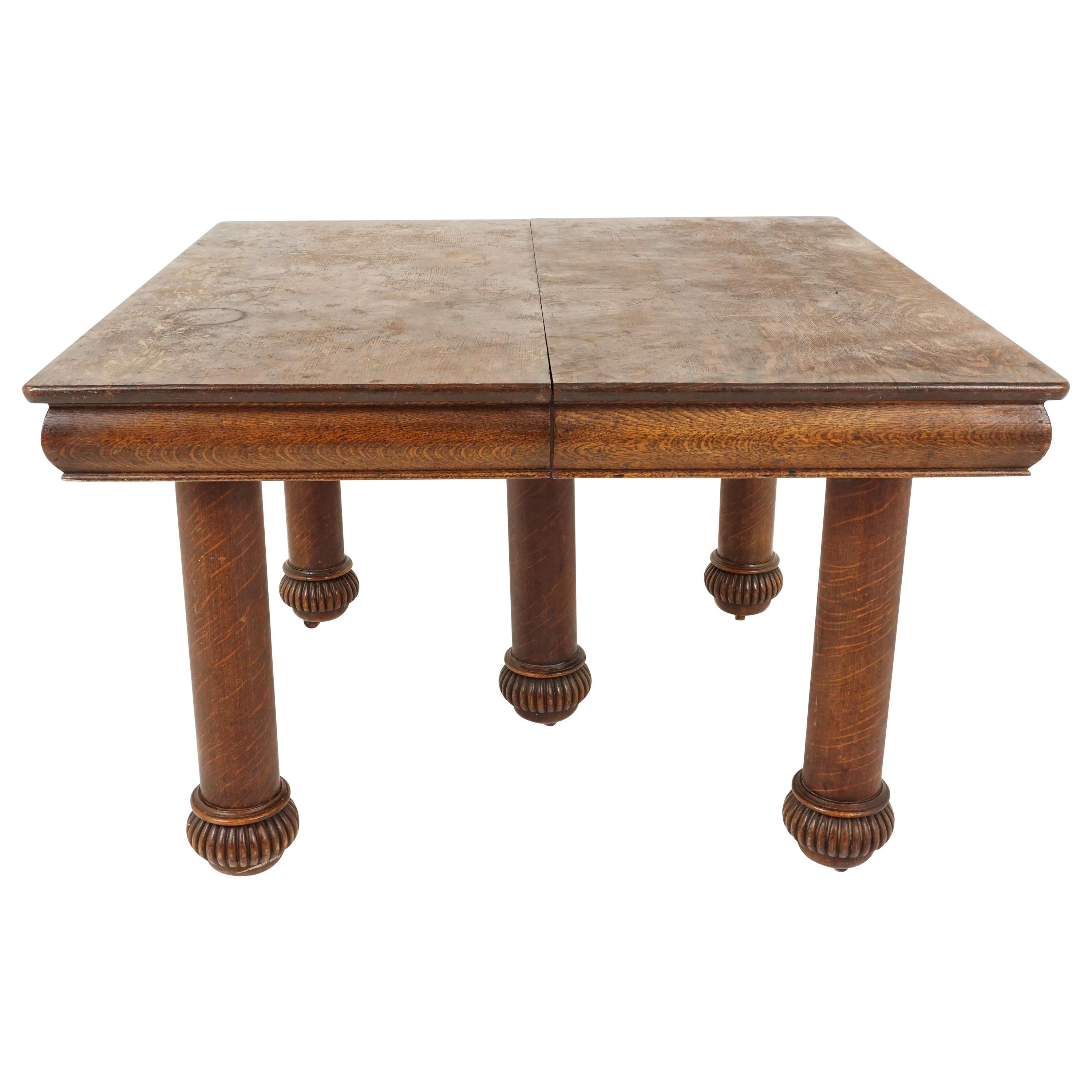 Antique Tiger Oak Table, Square Dining Table, 5 Leaves, American 1910,  B2480 at 1stDibs | antique 5 leg table, antique square oak table, antique 5-legged  oak dining table