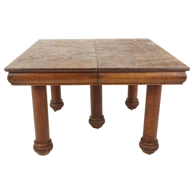 Antique Tiger Oak Table Square Dining, Tiger Oak Dining Room Table And Chairs