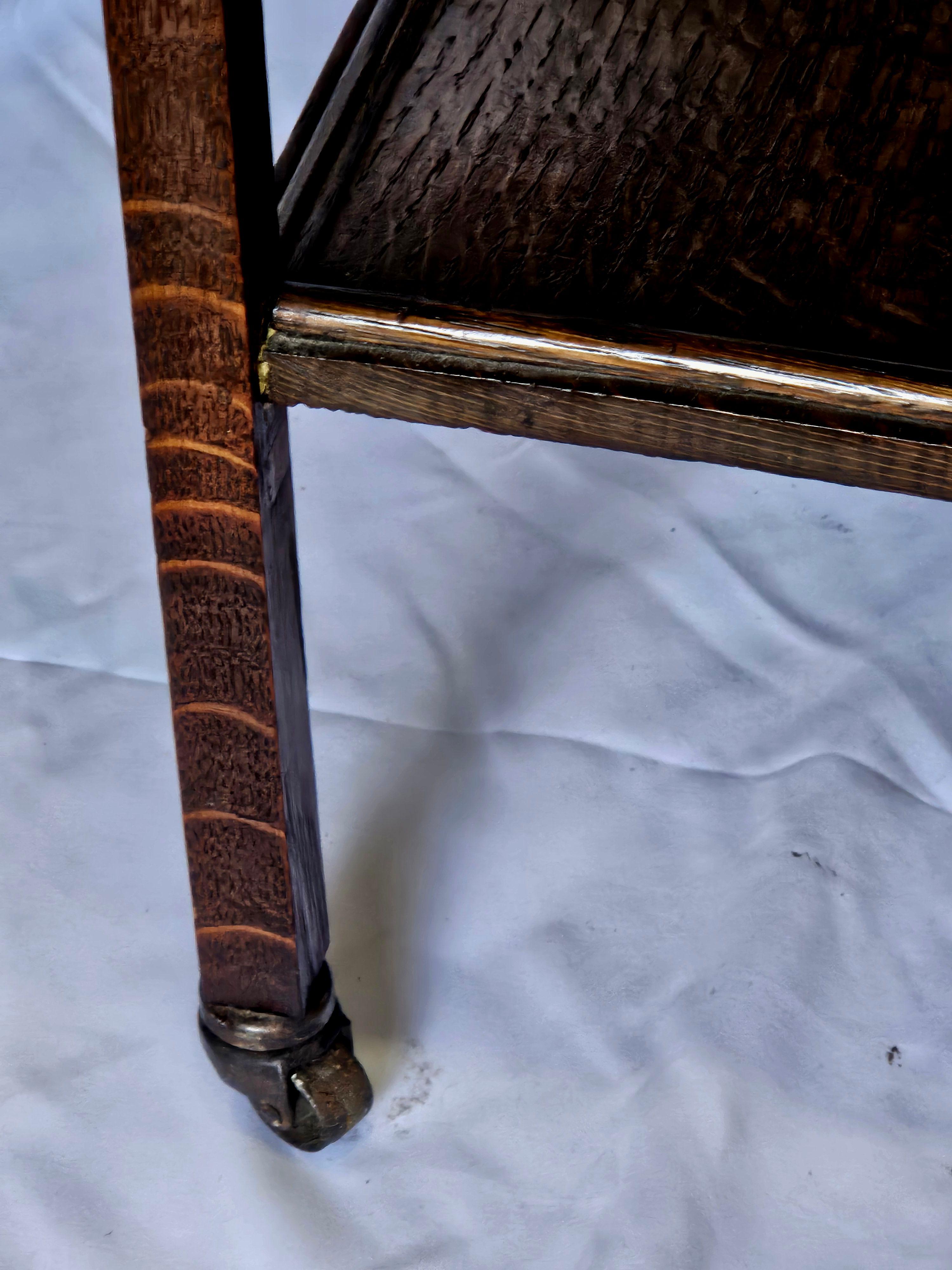 Antique Tiger oak Tea Cart Server Cart With Removable Glass Tray Top For Sale 2