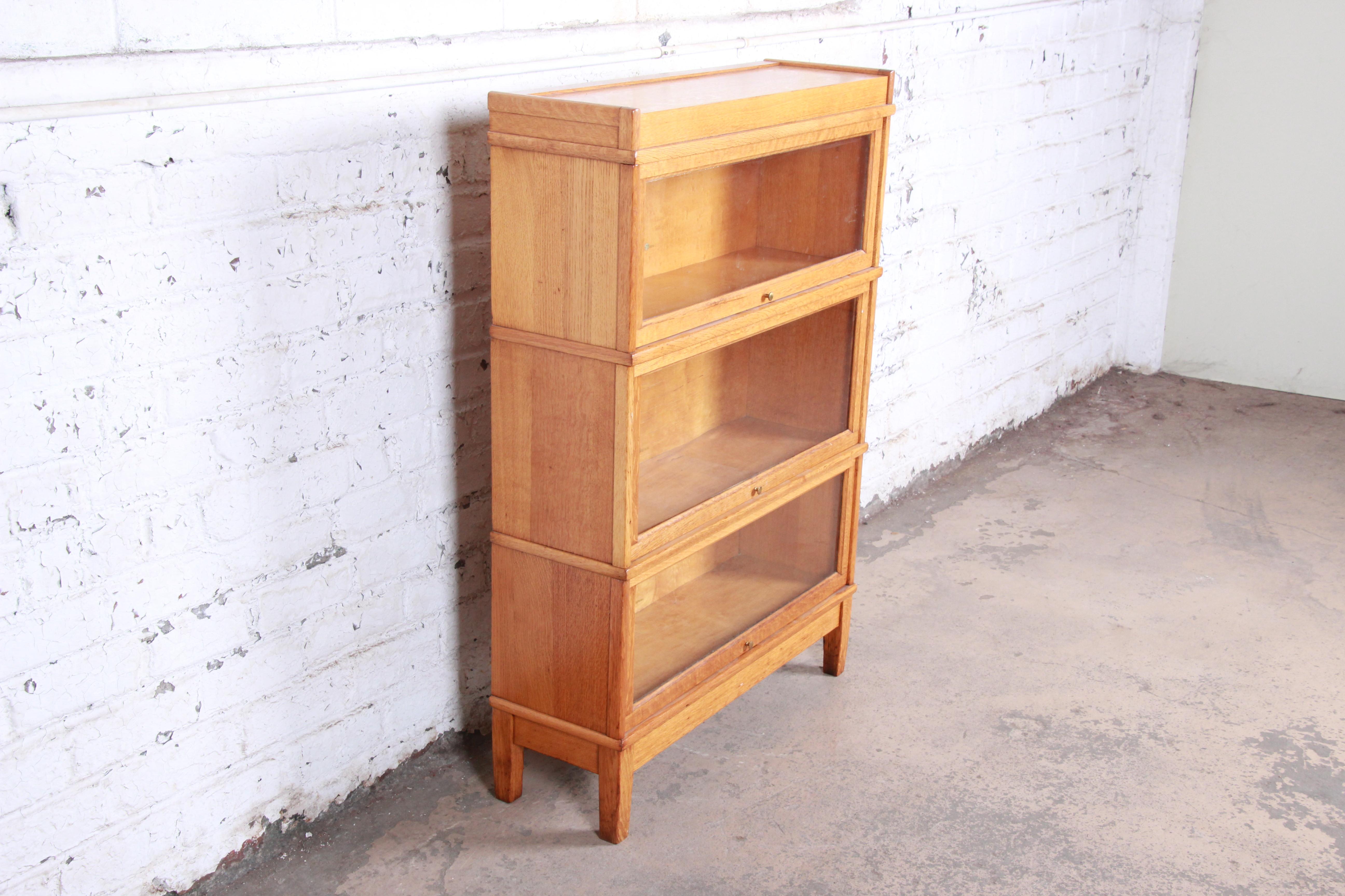 American Antique Tiger Oak Three-Stack Barrister Bookcase by Library Bureau