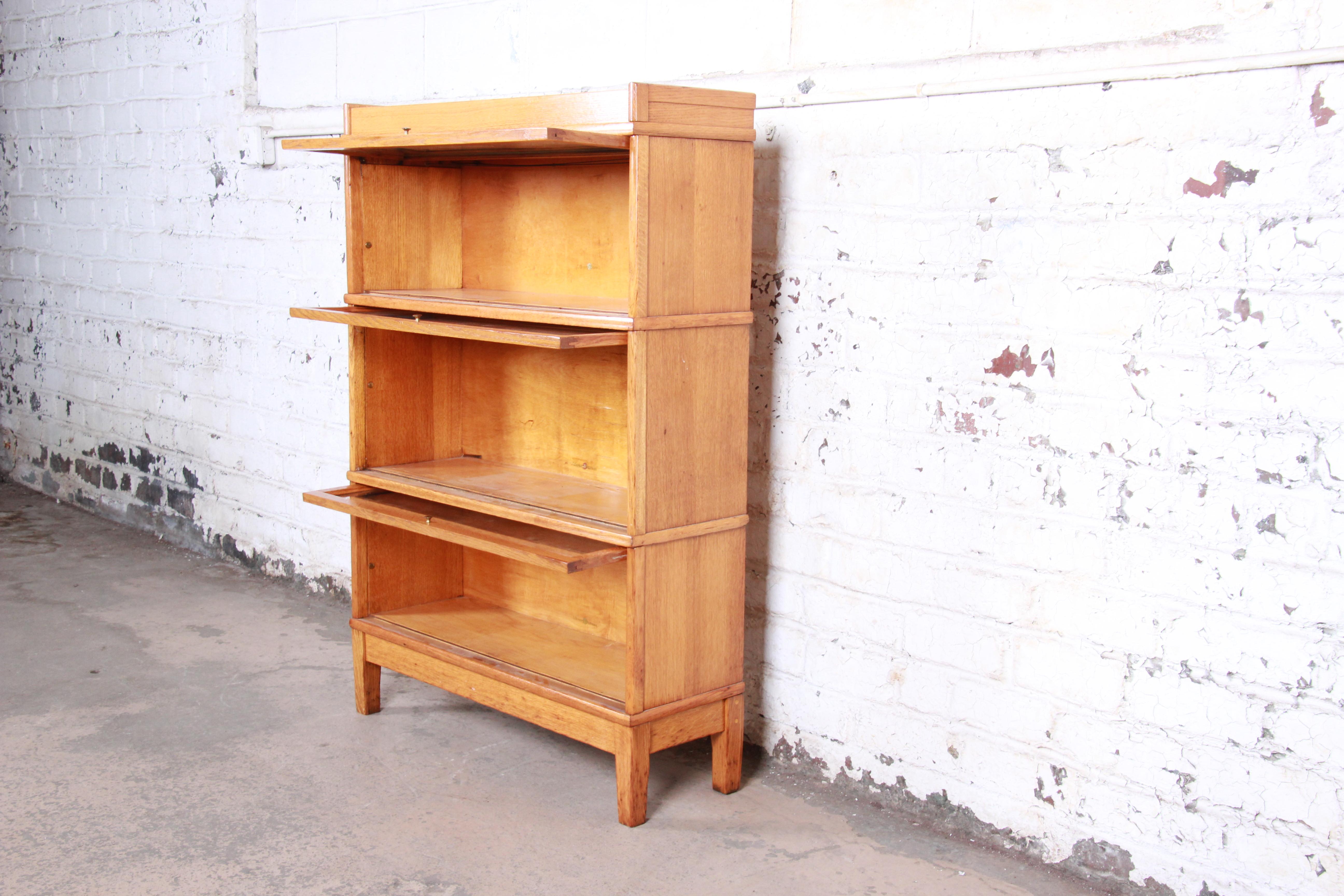Mid-20th Century Antique Tiger Oak Three-Stack Barrister Bookcase by Library Bureau