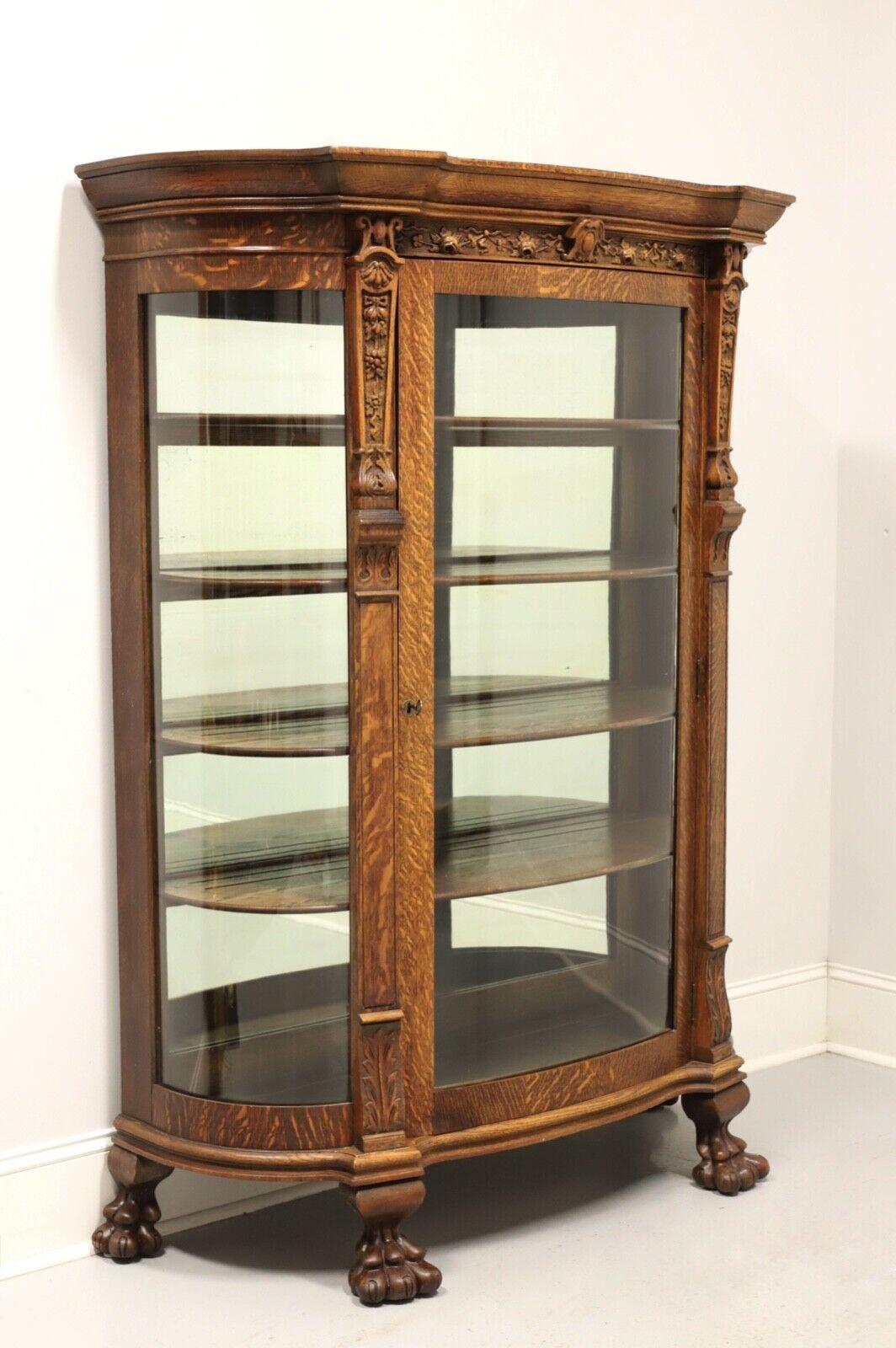 Antique Tiger Oak Victorian Era Bowfront China Cabinet 1