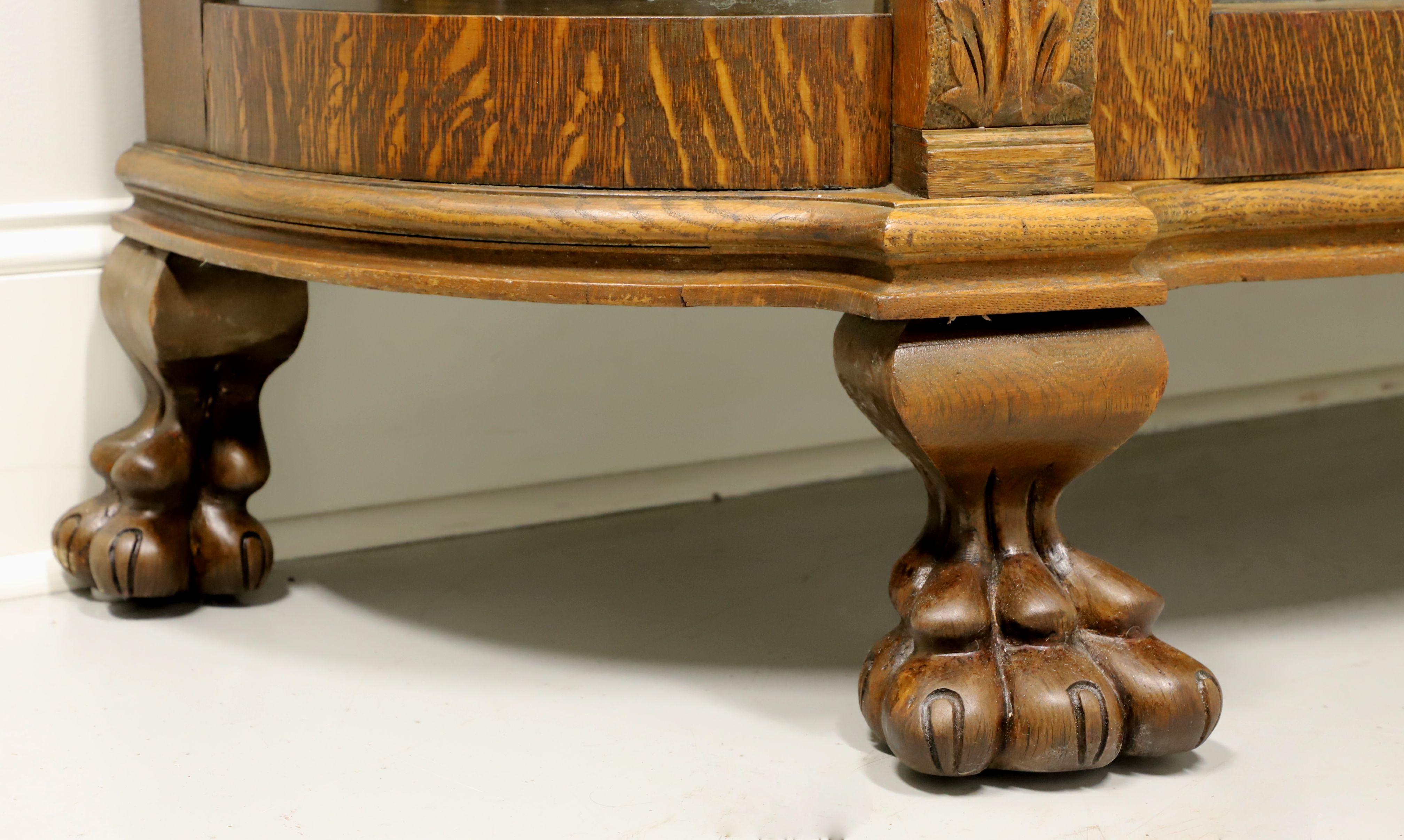 19th Century Antique Tiger Oak Victorian Era Bowfront China Cabinet