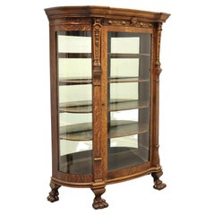 Antique Tiger Oak Victorian Era Bowfront China Cabinet