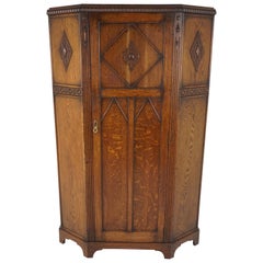 Antique Tiger Oak Wardrobe, Carved Hall Armoire, Closet, Scotland 1910, B2127