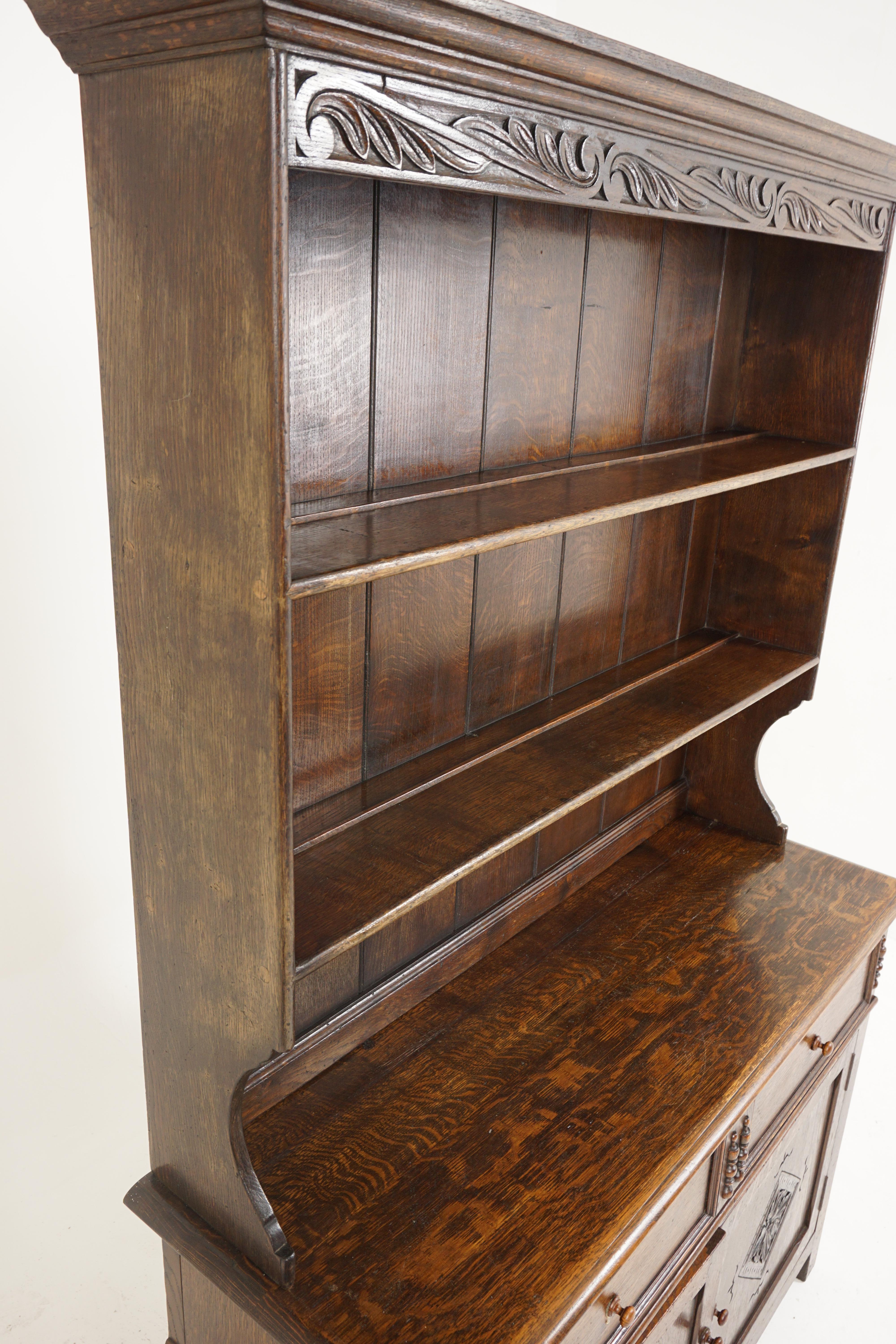 Antique Tiger Oak Welsh Dresser, Buffet and Hutch, Scotland 1920, B2576 6