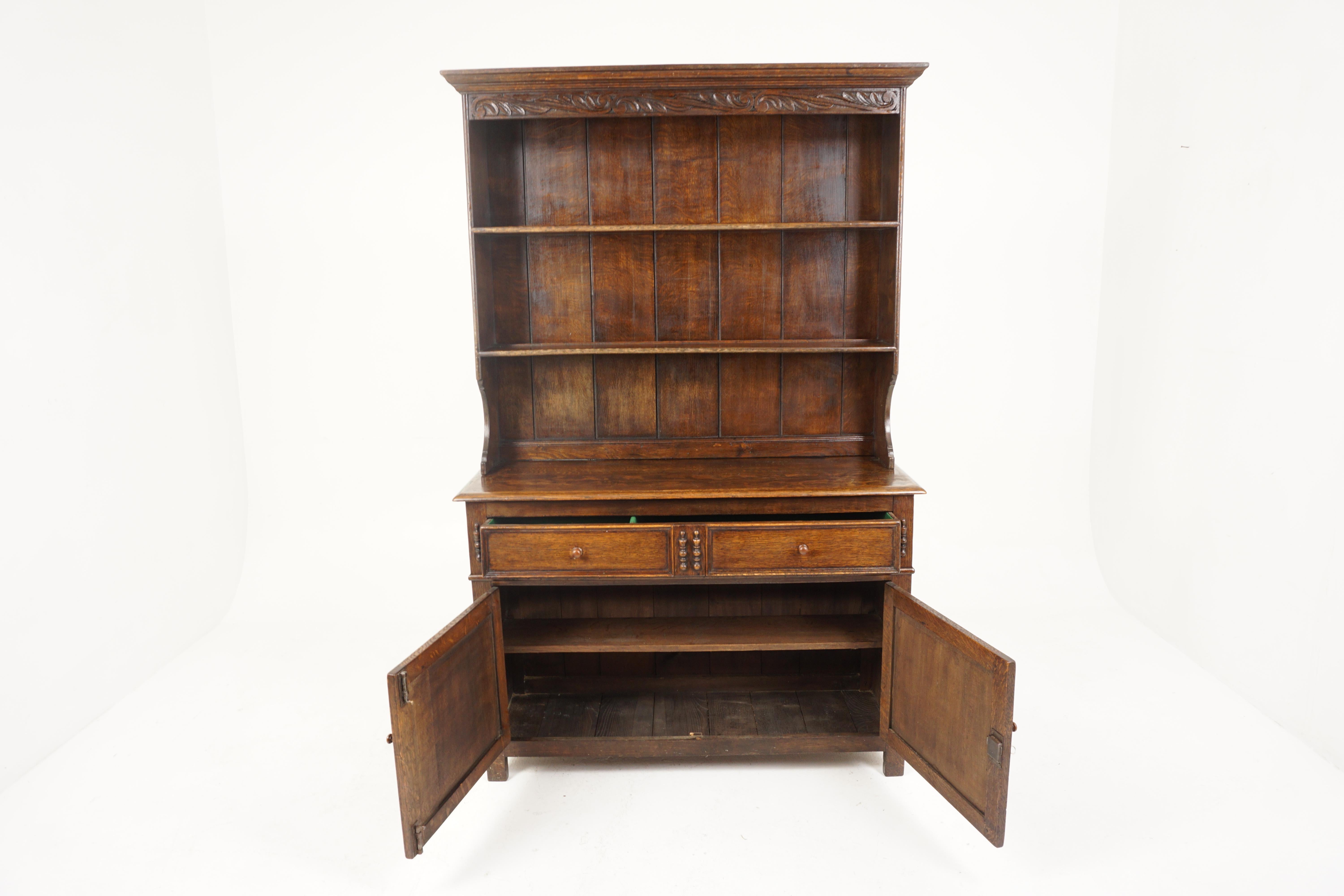 Hand-Crafted Antique Tiger Oak Welsh Dresser, Buffet and Hutch, Scotland 1920, B2576