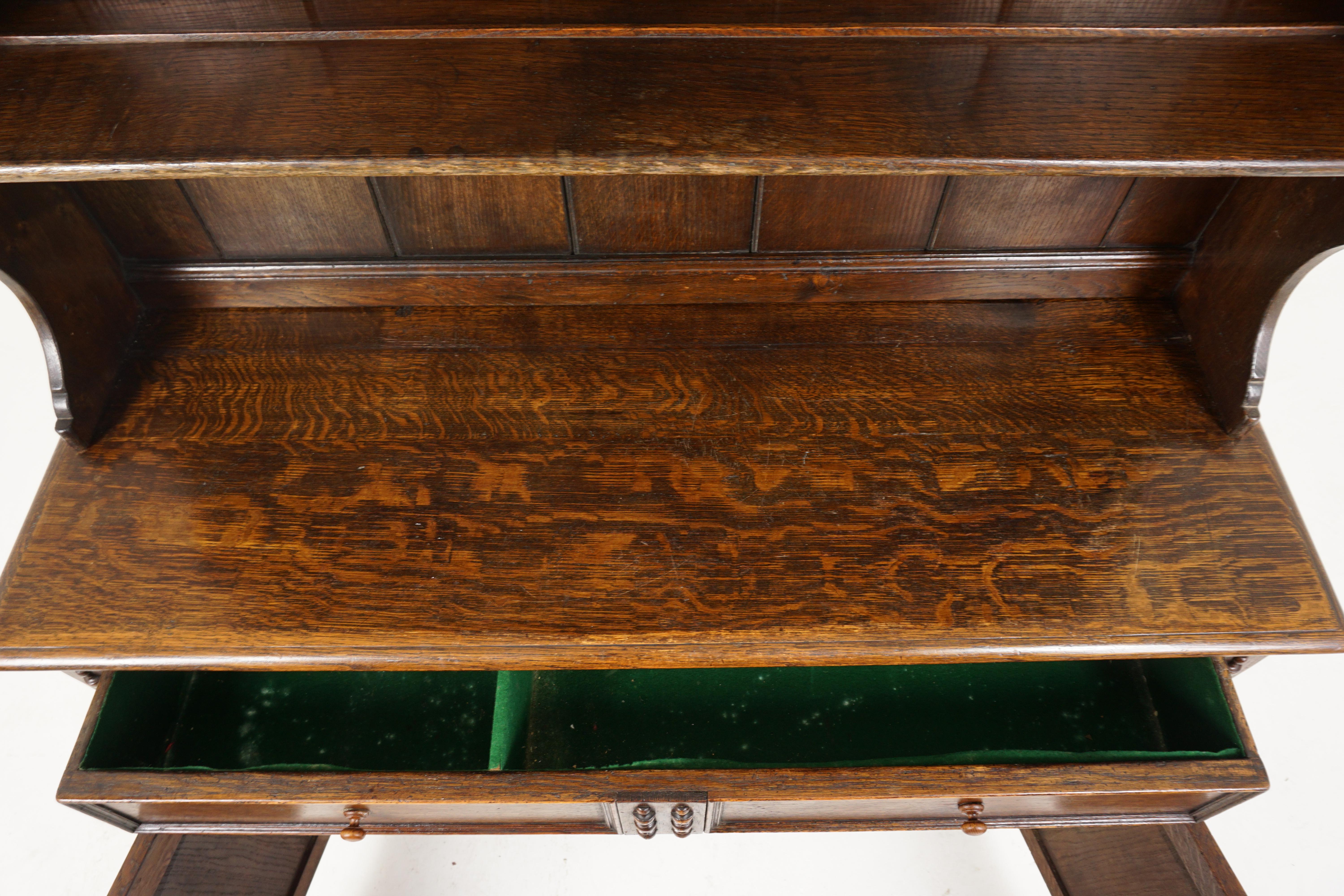 Early 20th Century Antique Tiger Oak Welsh Dresser, Buffet and Hutch, Scotland 1920, B2576