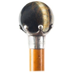 Antique Tigers Eye Walking Stick Cane Late 19th Century, London, 1886