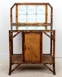 Antique Tile Backed Bamboo Hall Stand Table