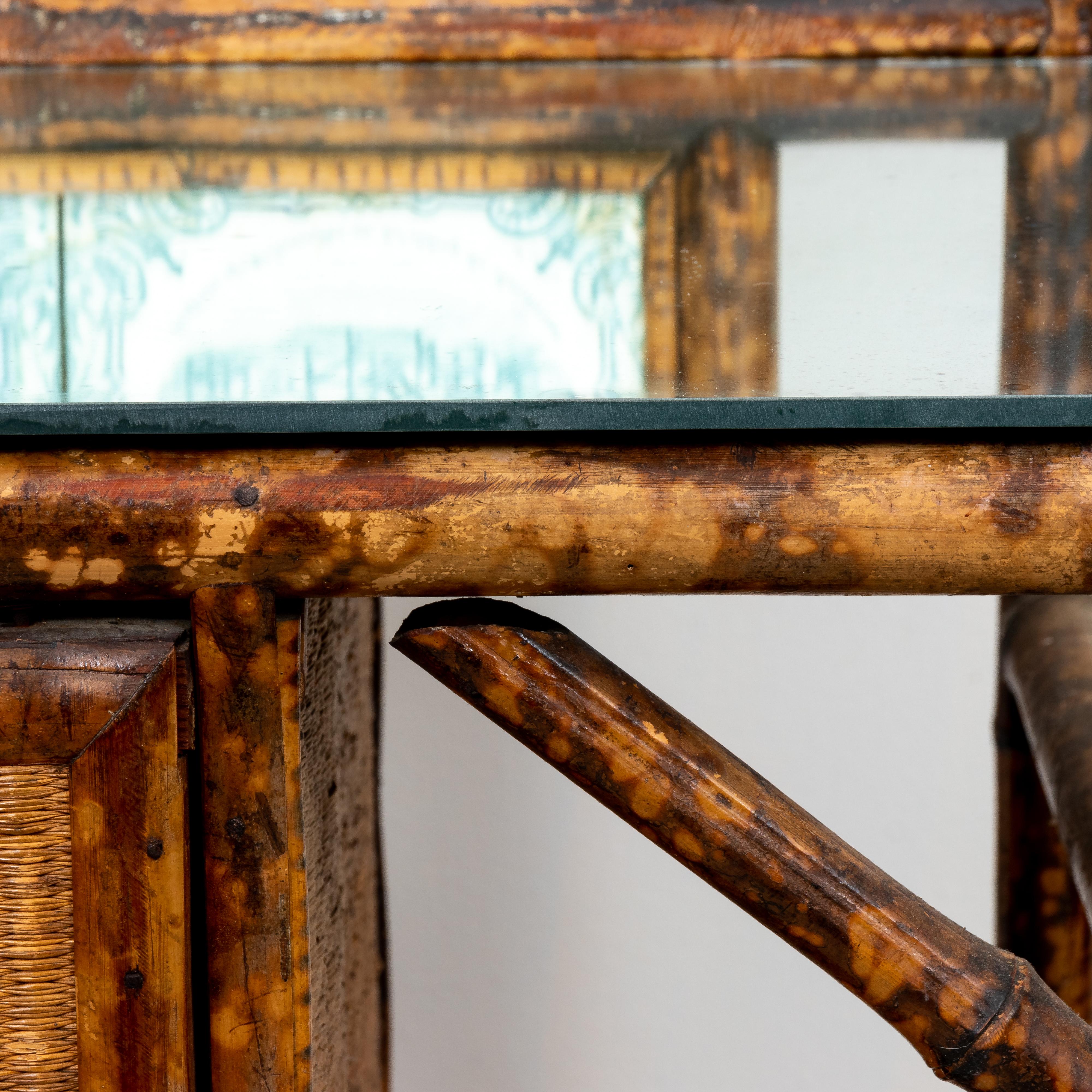 Antique Tile Backed Bamboo Hall Stand Table In Good Condition In New York, NY