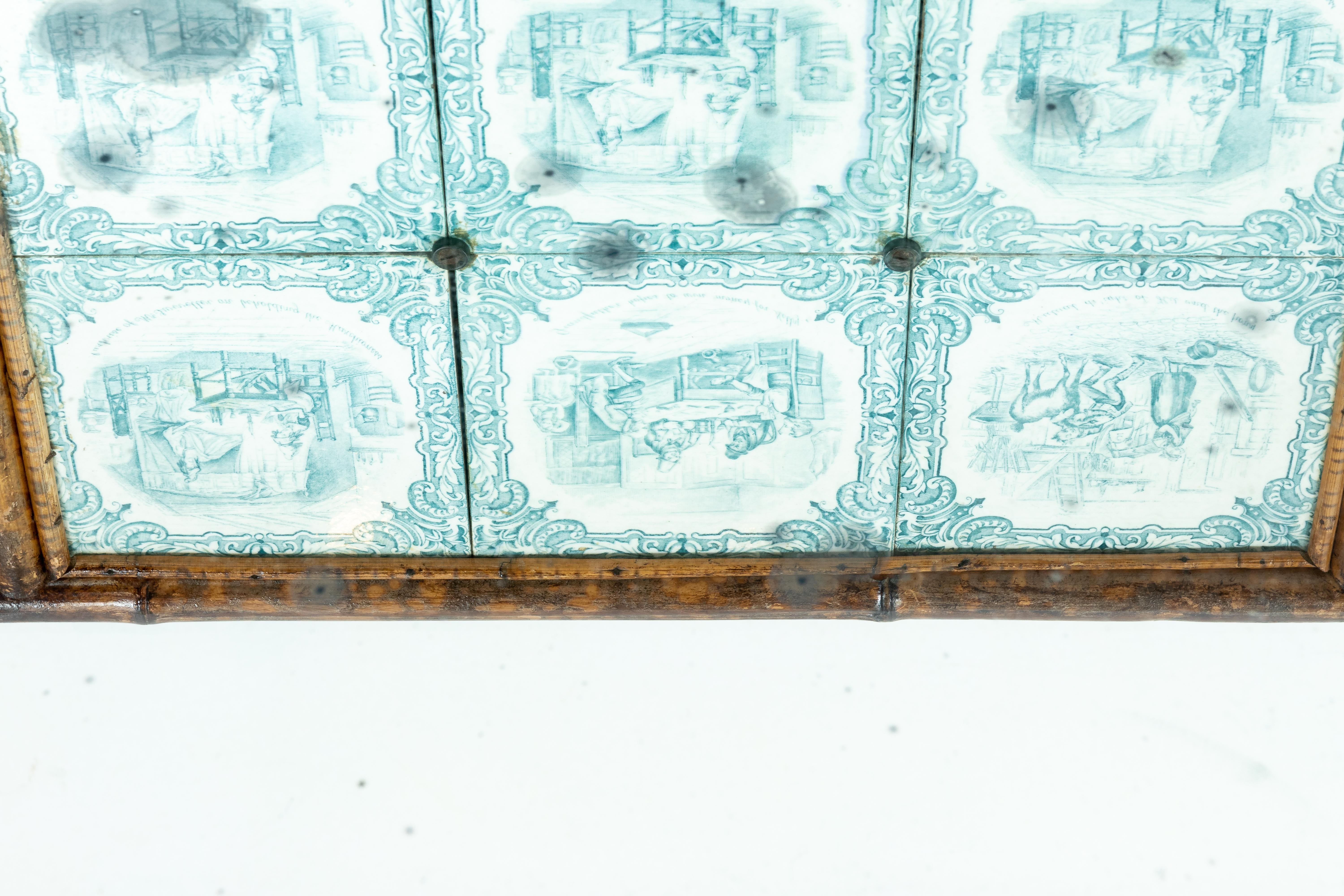 Antique Tile Backed Bamboo Hall Stand Table 1