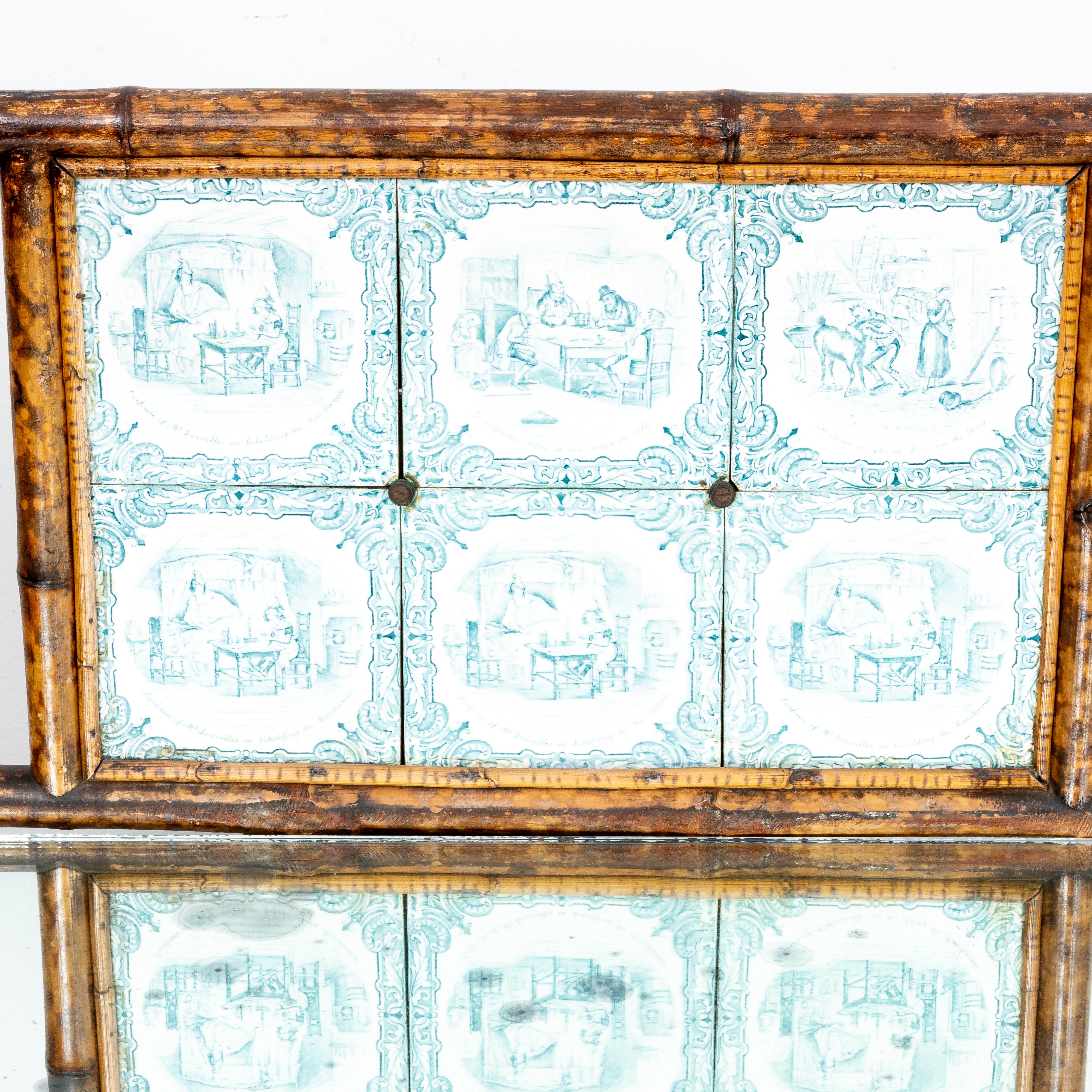 Antique Tile Backed Bamboo Hall Stand Table 2