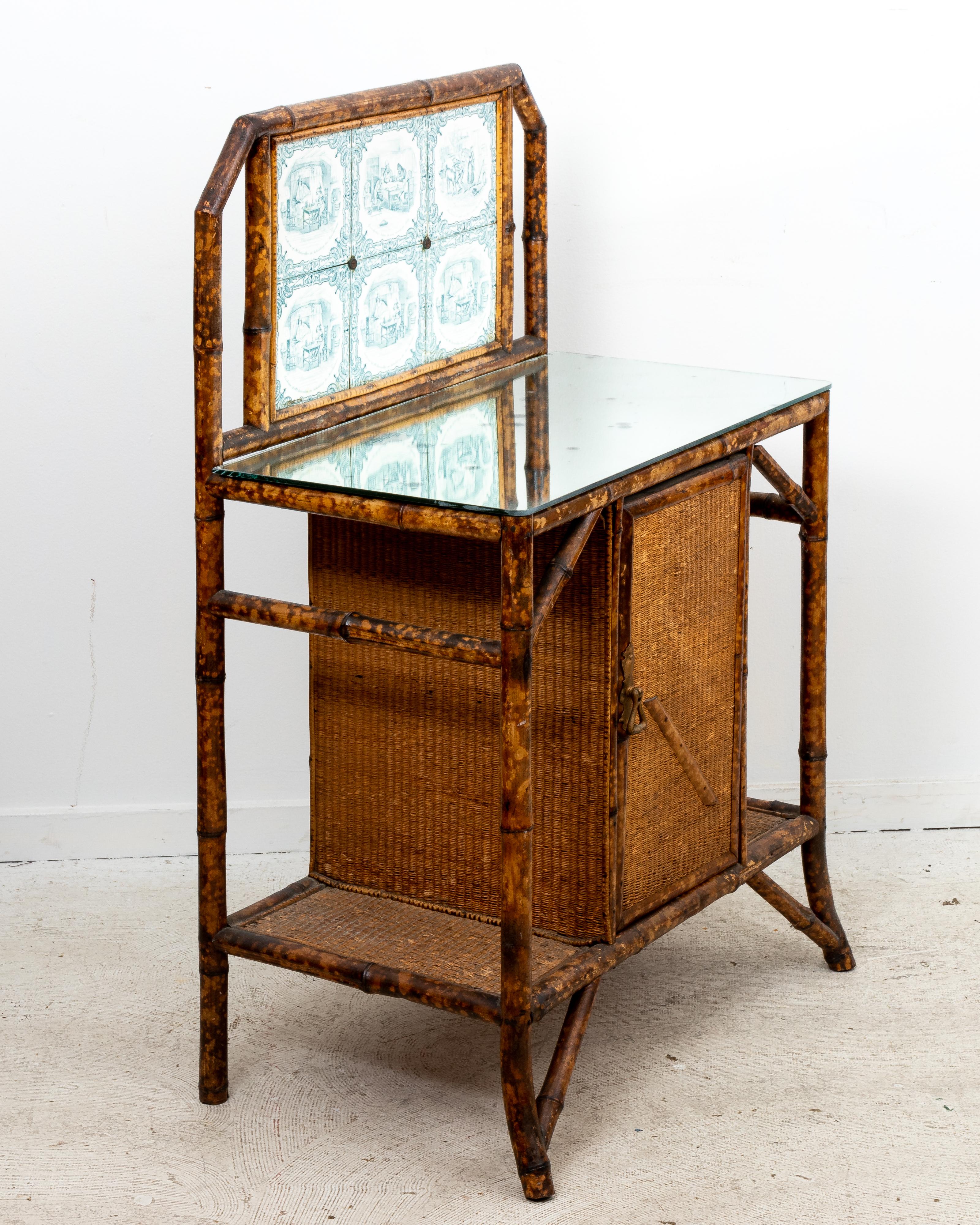 Antique Tile Backed Bamboo Hall Stand Table 3