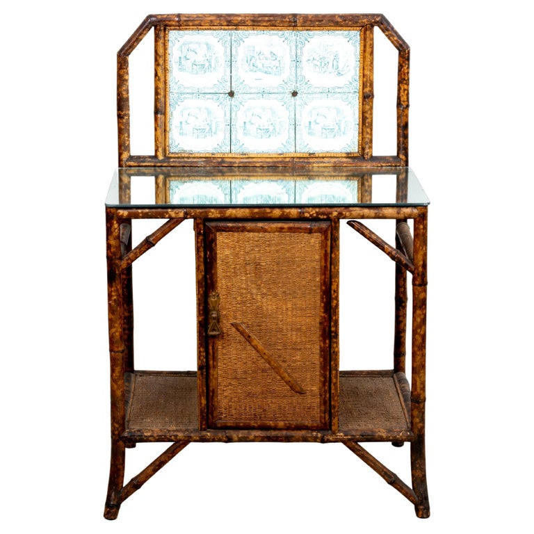 Antique Tile Backed Bamboo Hall Stand Table For Sale at 1stDibs