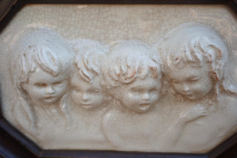 Antique Tile in Frame with Devout Singing Angelic Children Sculptures in  Relief For Sale at 1stDibs