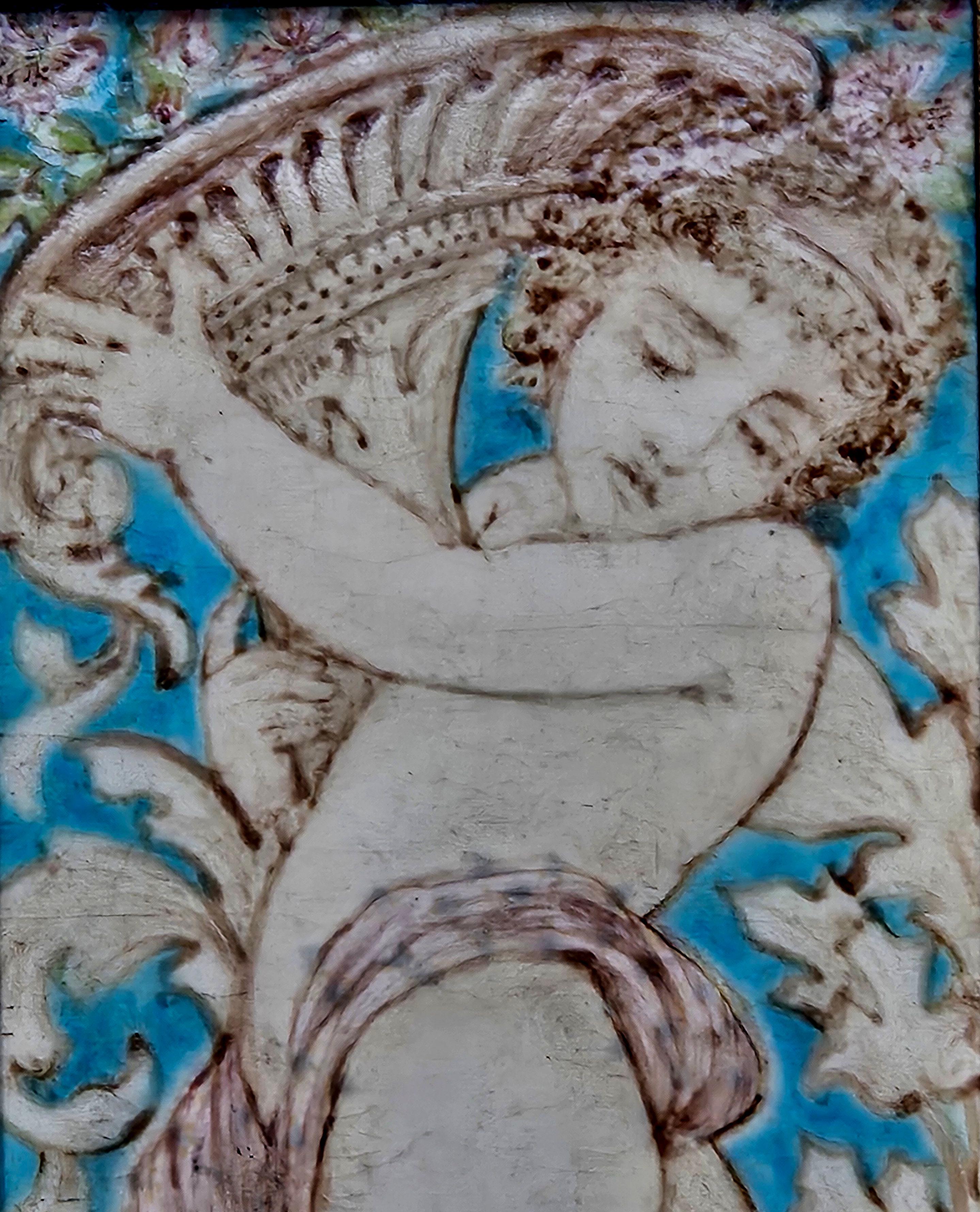 Hand-Painted Antique Tile Putto, Mintons, Hollins, & Co. C. 1880
