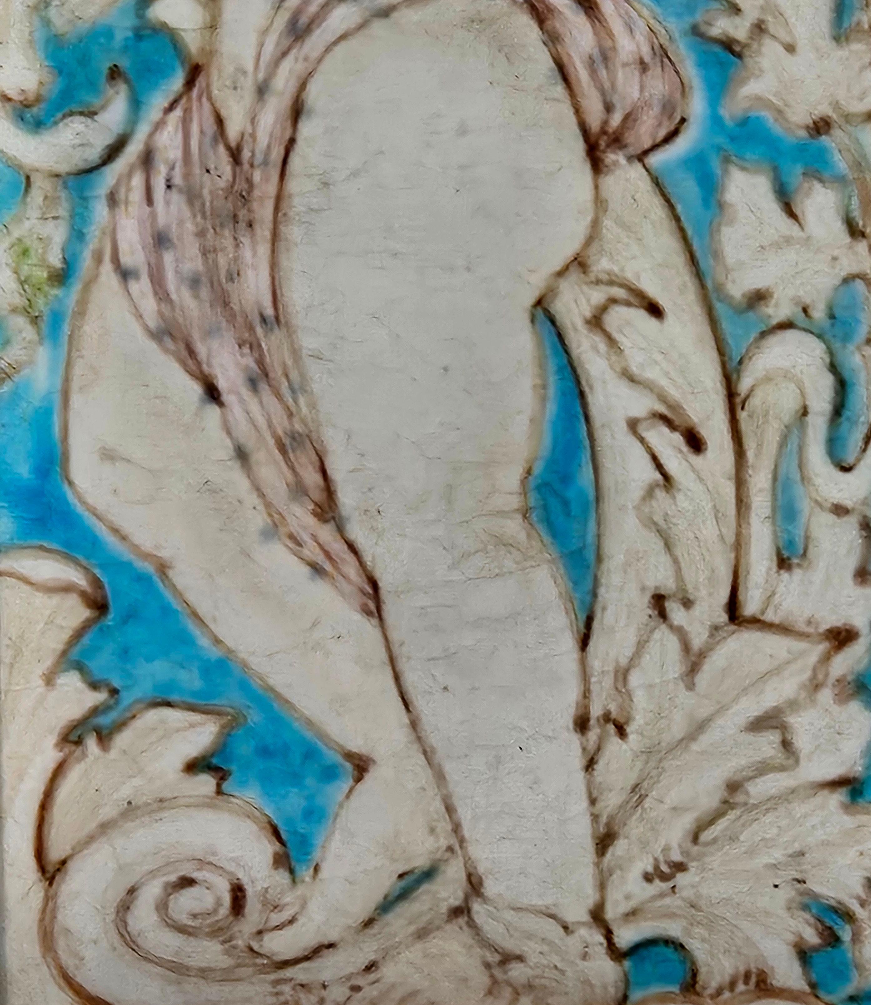 Antique Tile Putto, Mintons, Hollins, & Co. C. 1880 In Excellent Condition In Norton, MA