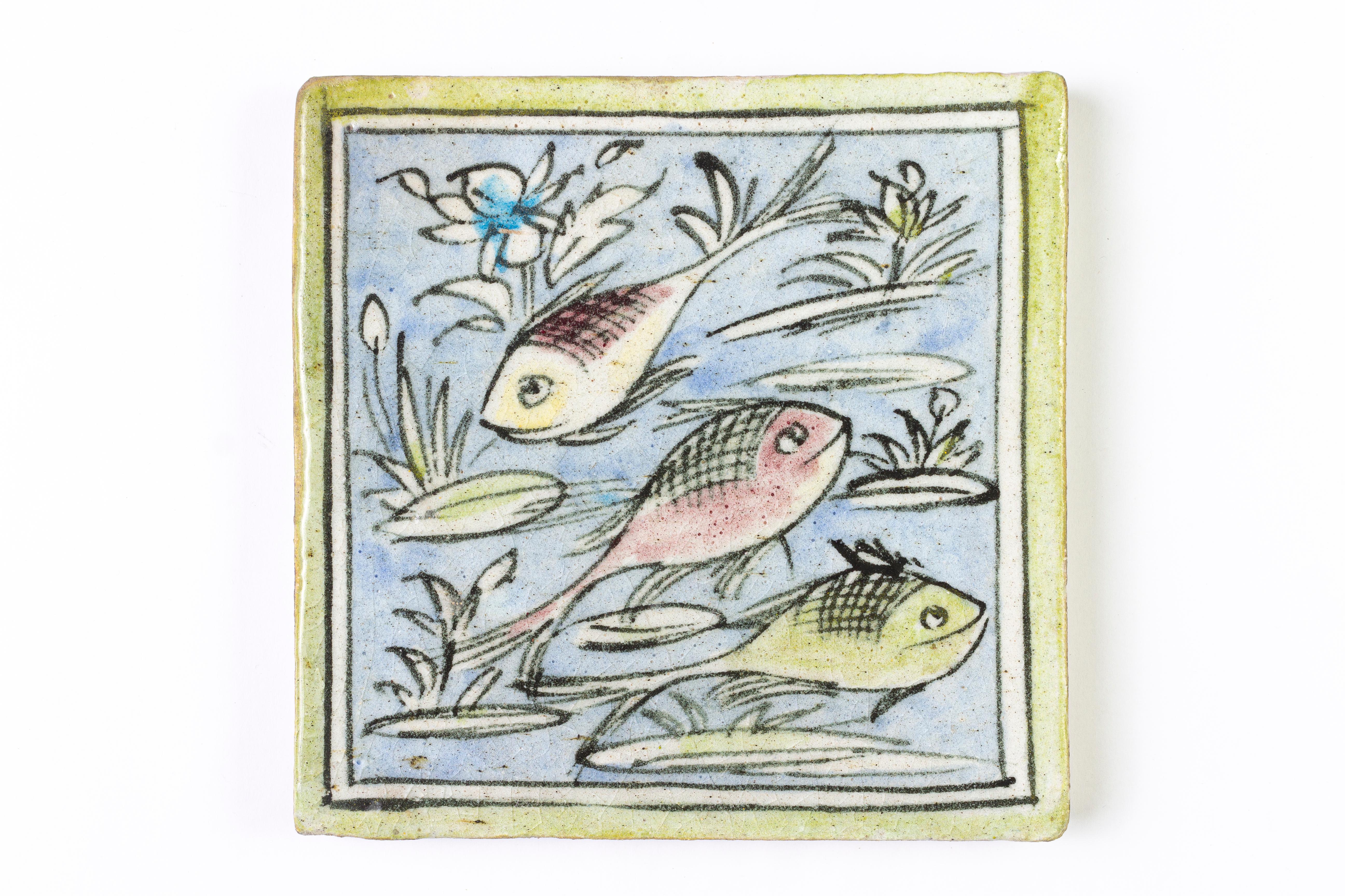 Antike Kacheln mit Fischen (Handbemalt) im Angebot
