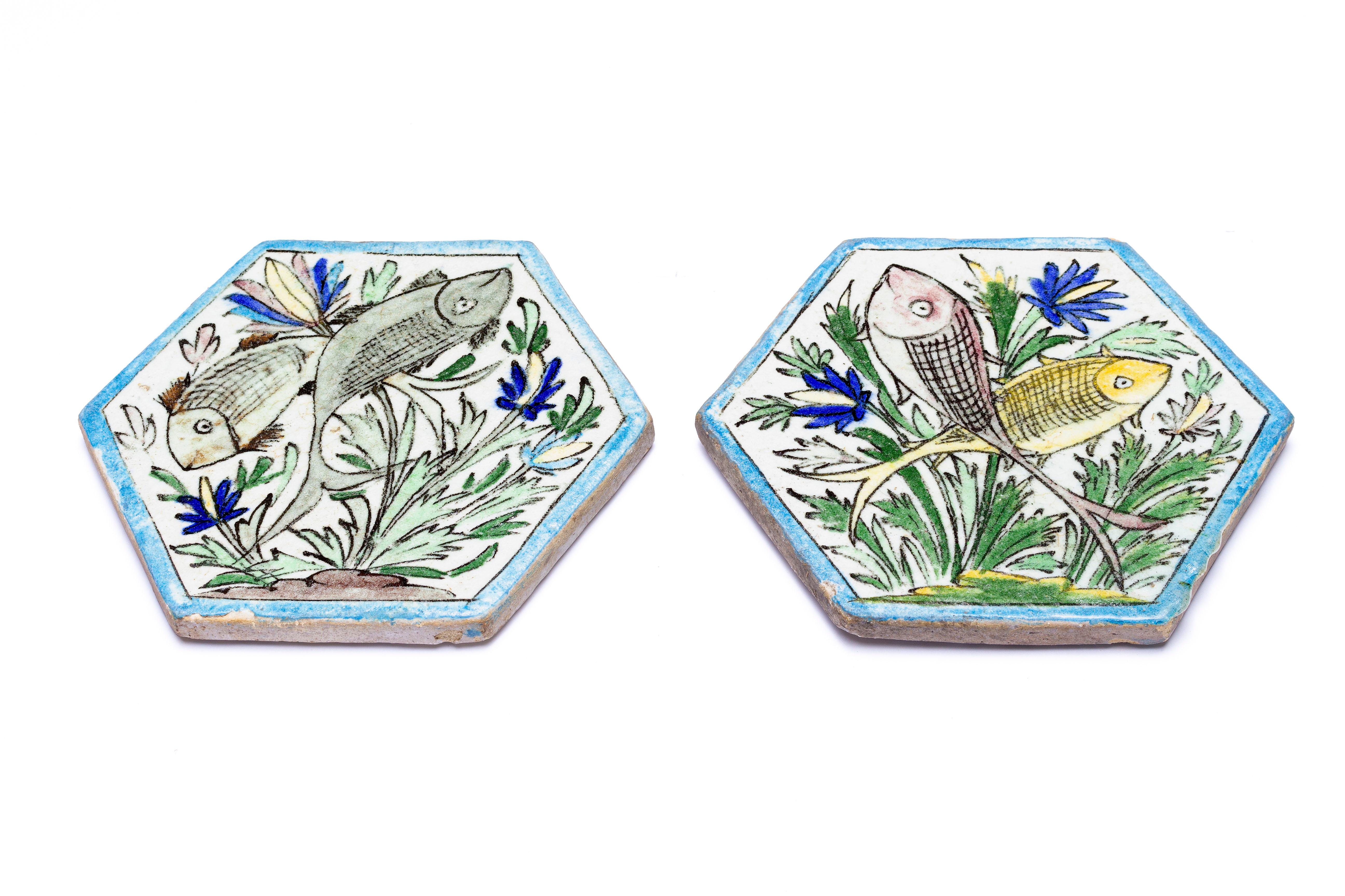 20th Century Antique Rare Tiles with Fishes For Sale