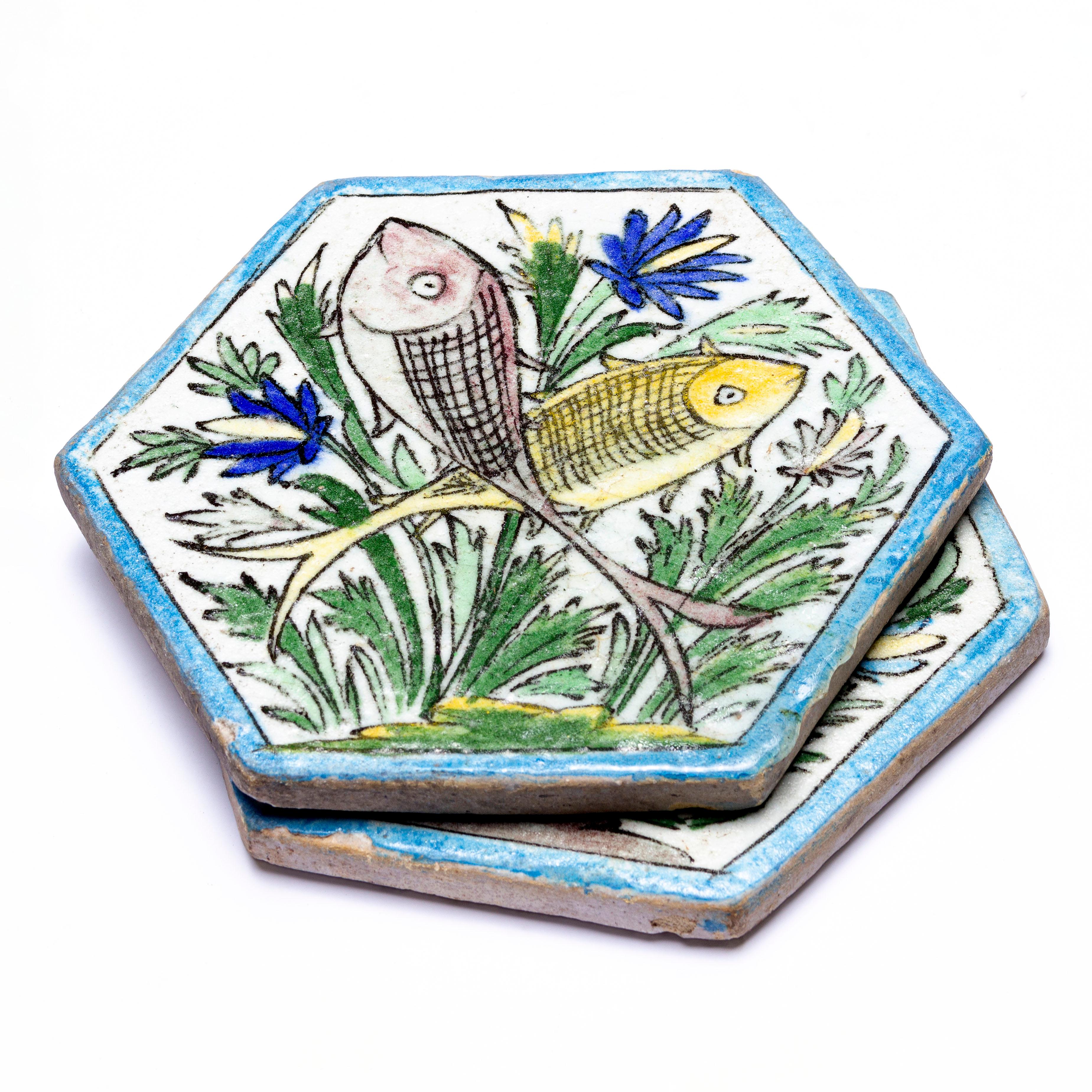 Ceramic Antique Rare Tiles with Fishes For Sale