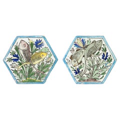 Antike, seltene Kacheln mit Fischen