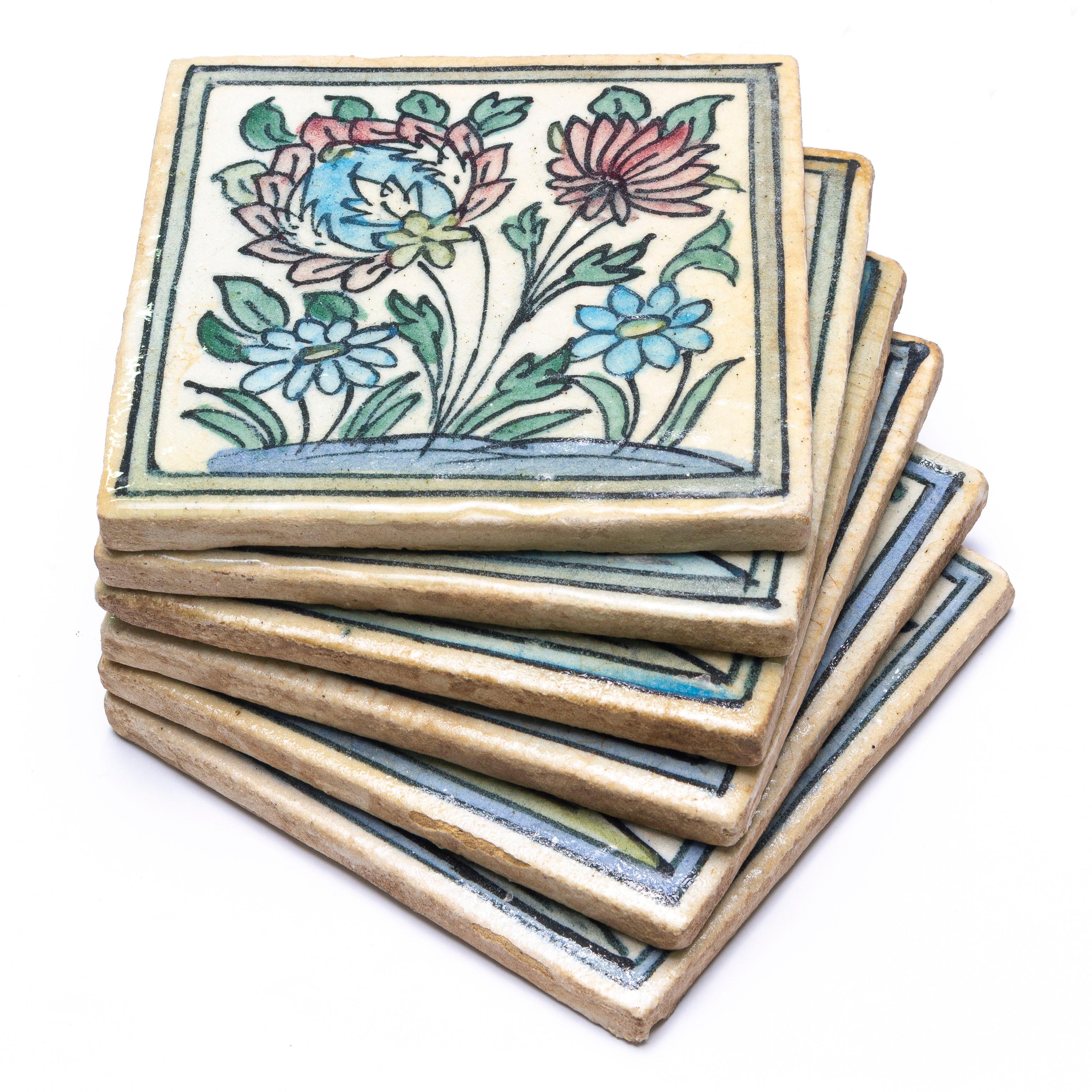 Azulejos antiguos con flores pintados a mano en venta 8