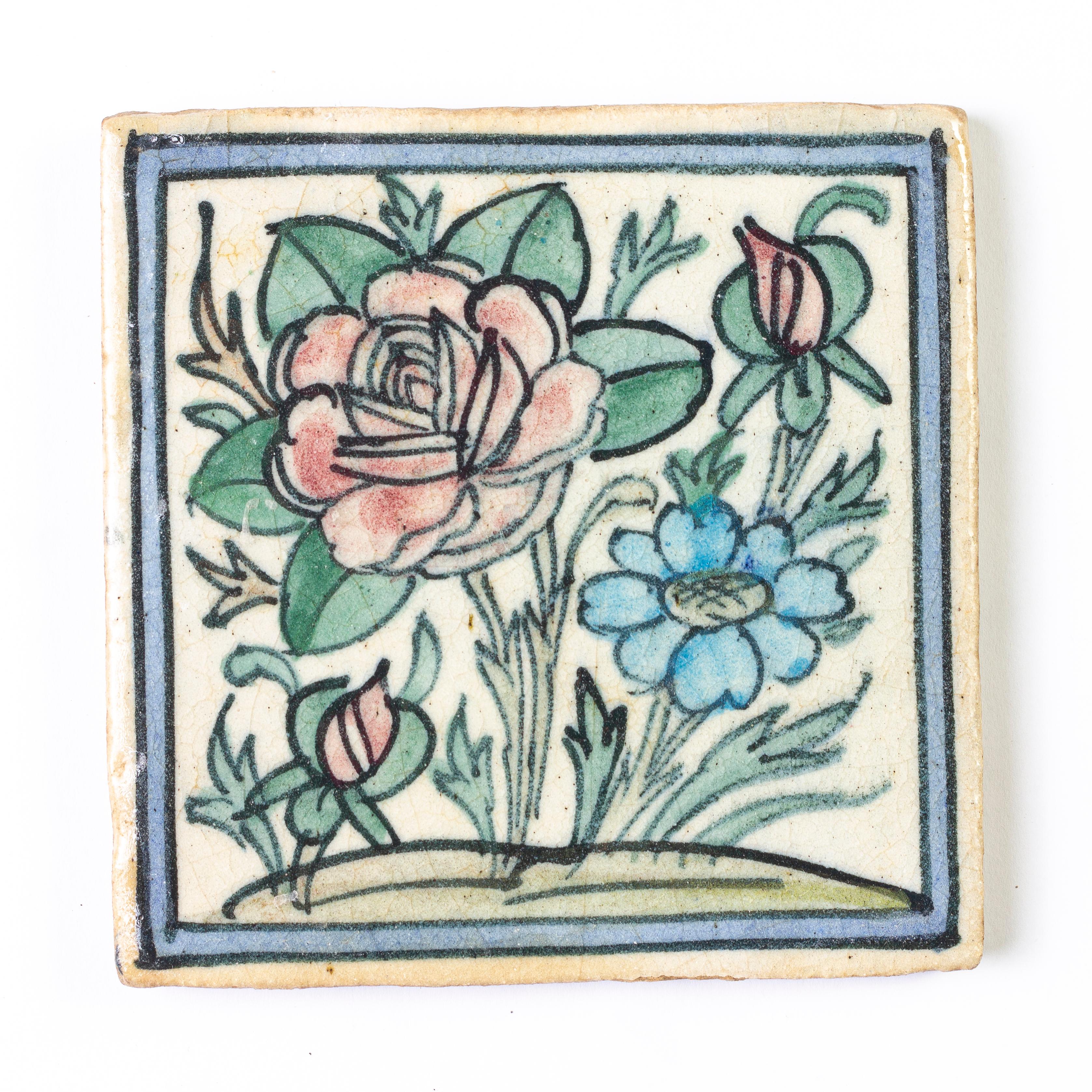 Azulejos antiguos con flores pintados a mano en Excelente estado para la venta en Alessandria, Piemonte