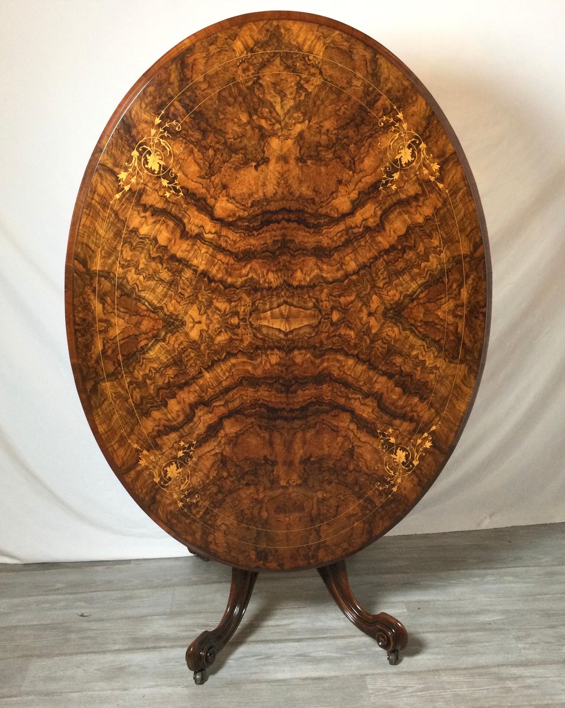 Antique Tilt Top English Burl Walnut Breakfast Table 1