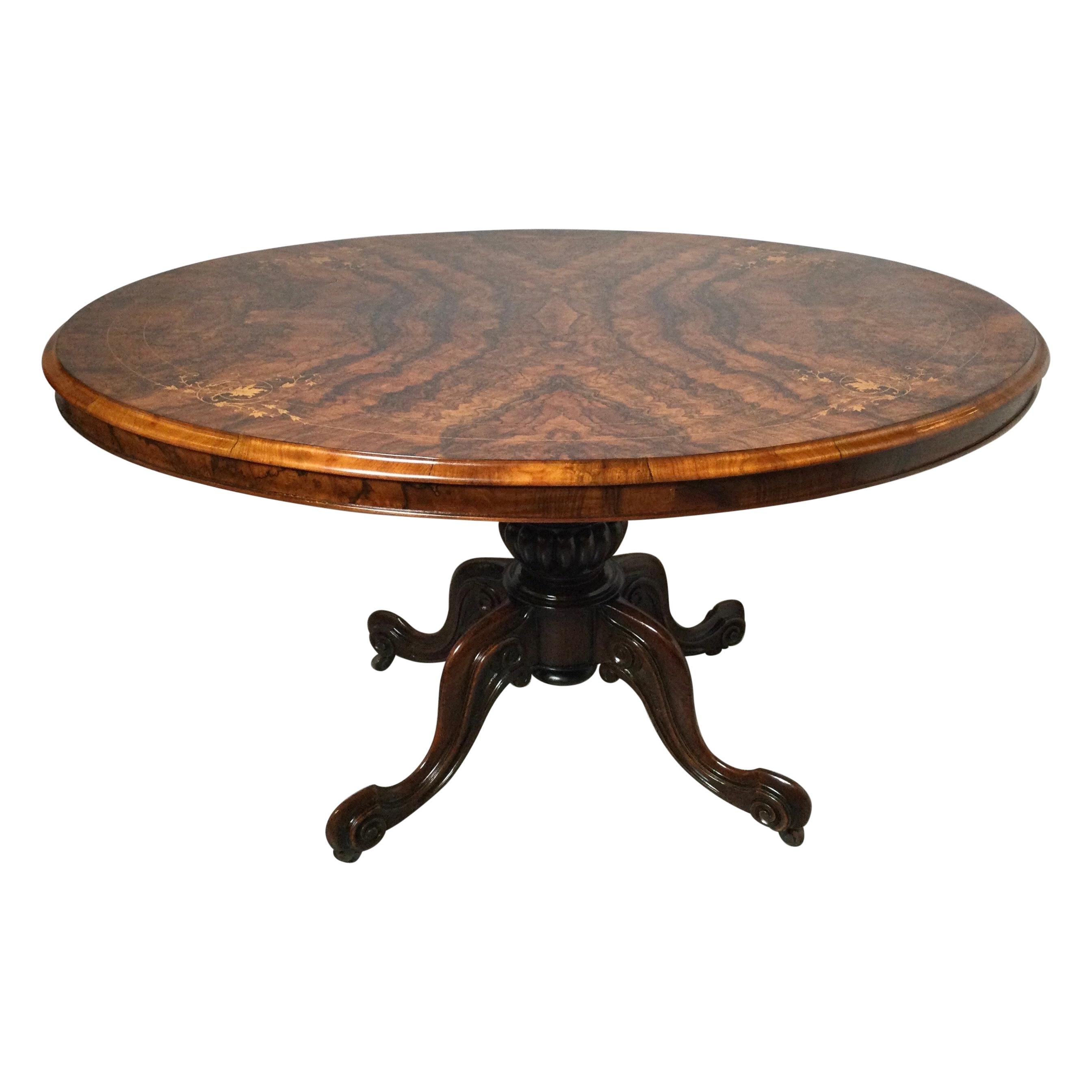 Antique Tilt Top English Burl Walnut Breakfast Table