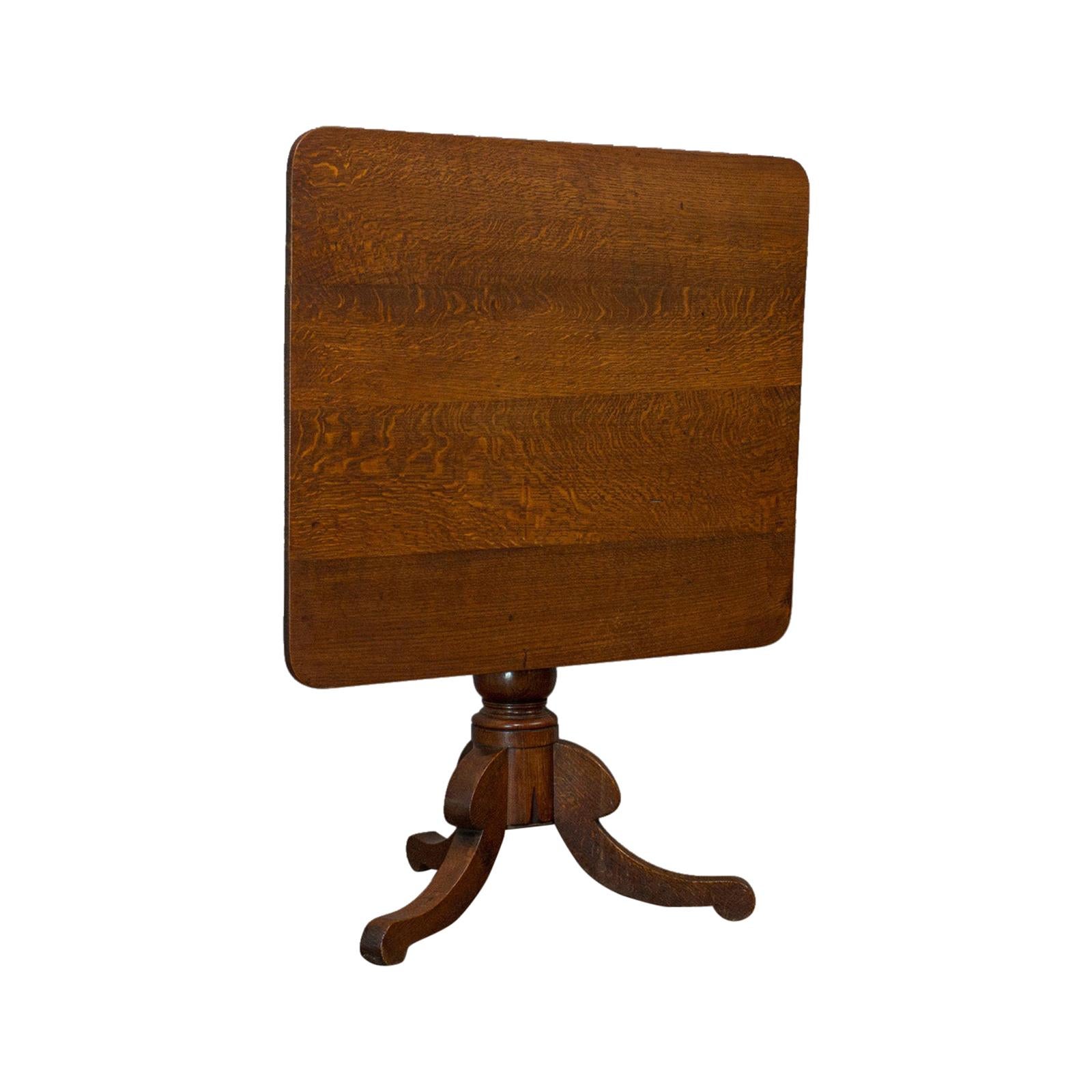 Antique Tilt-Top Table, English, Victorian, Oak, Side, Lamp, Card, circa 1850