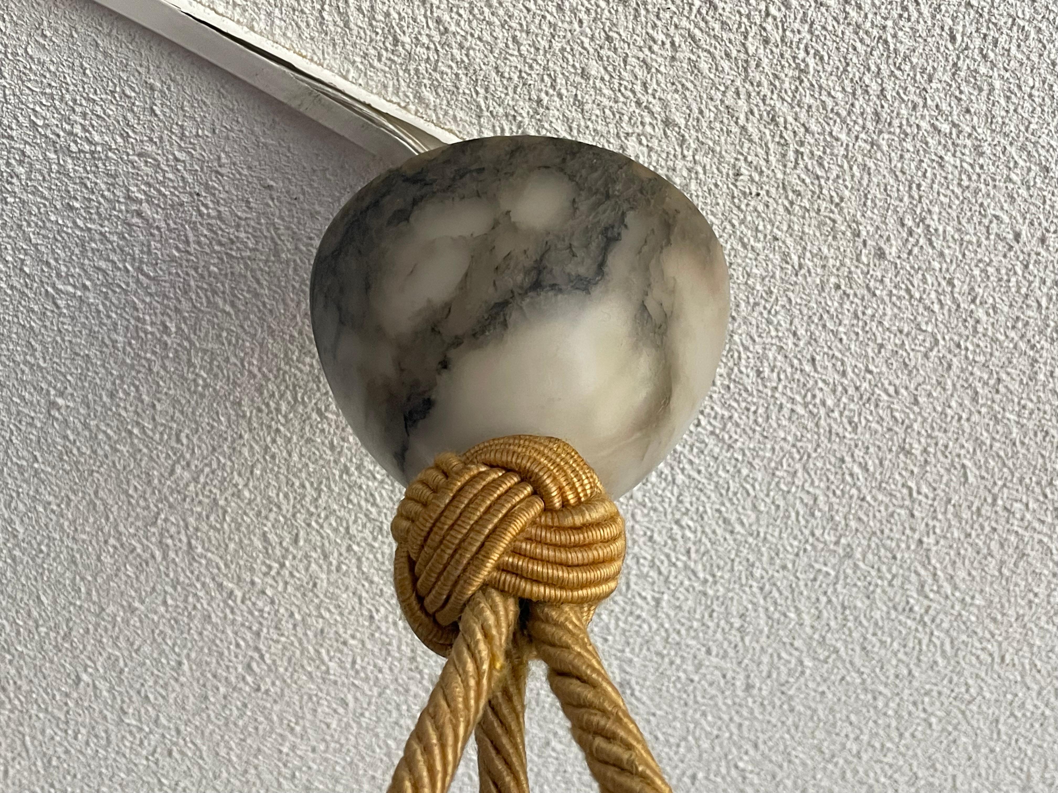 Antique & Timeless Alabaster Pendant w. Rope 'Chain' & Perfect Alabaster Canopy 3