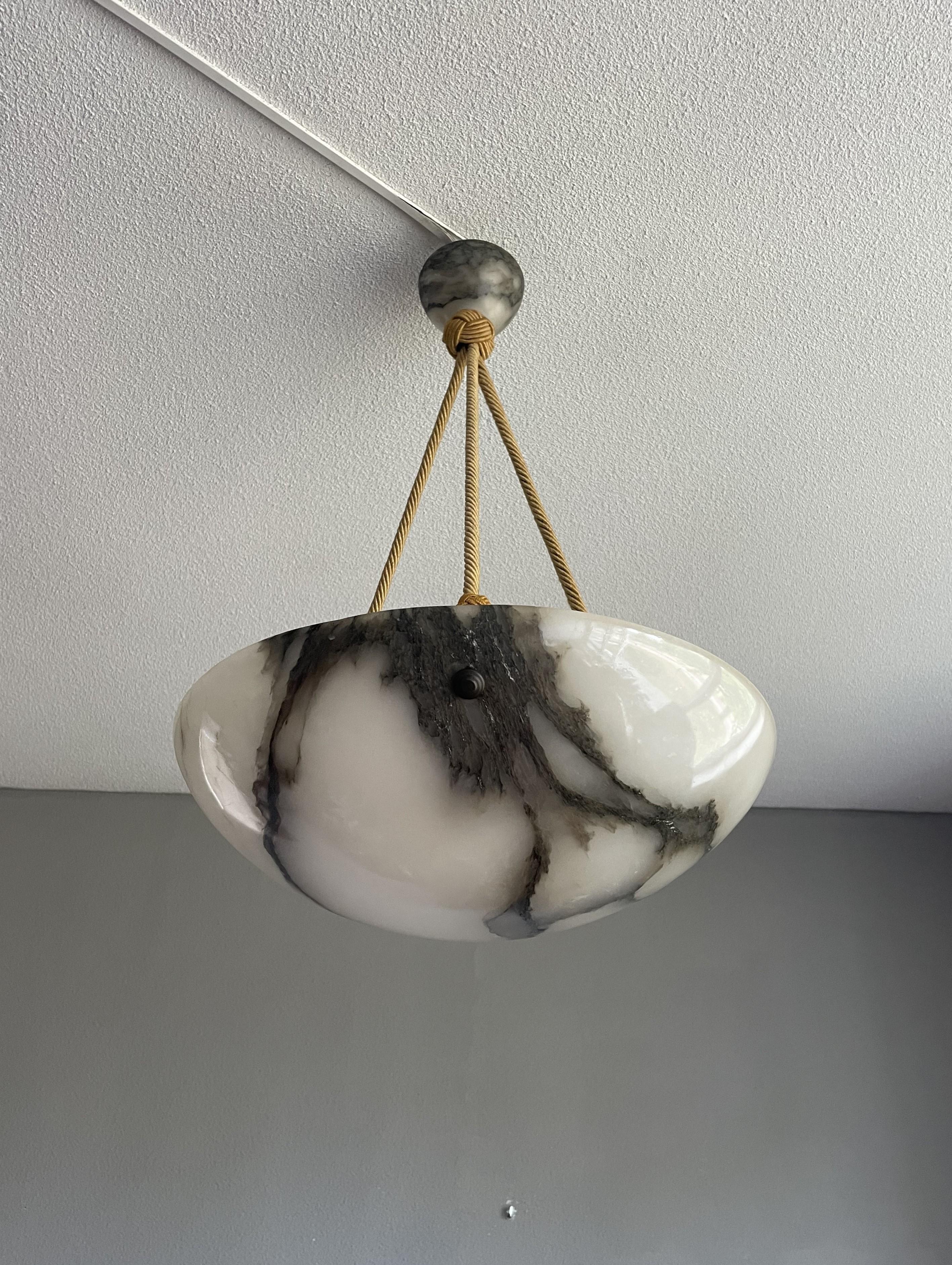 Antique & Timeless Alabaster Pendant w. Rope 'Chain' & Perfect Alabaster Canopy 8