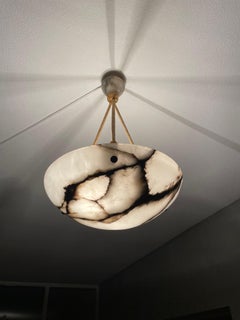 Antique & Timeless Alabaster Pendant w. Rope 'Chain' & Perfect Alabaster Canopy