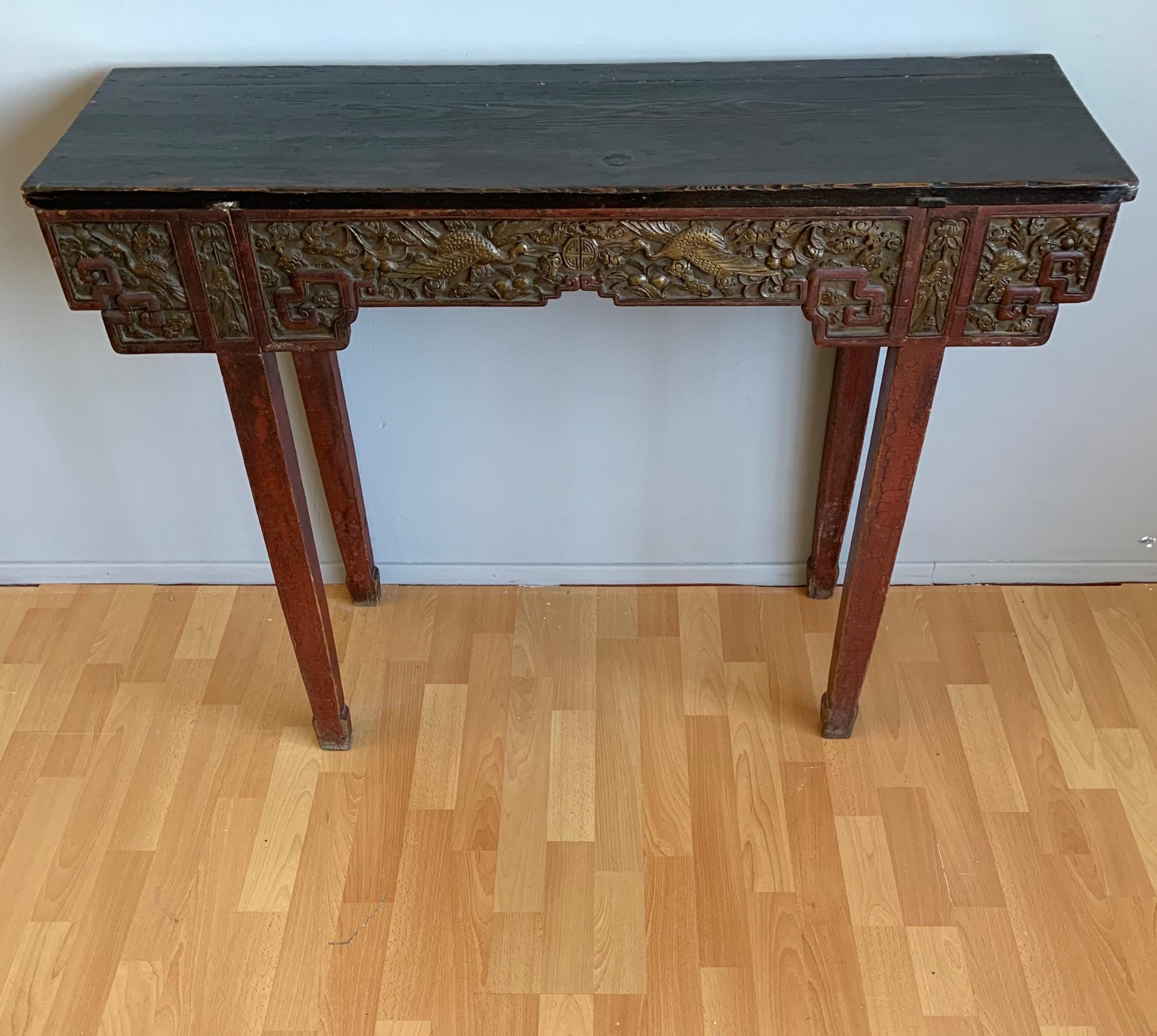 Antique Timeless Design Chinese Altar Table with Meaningful Crane Bird Carvings  3