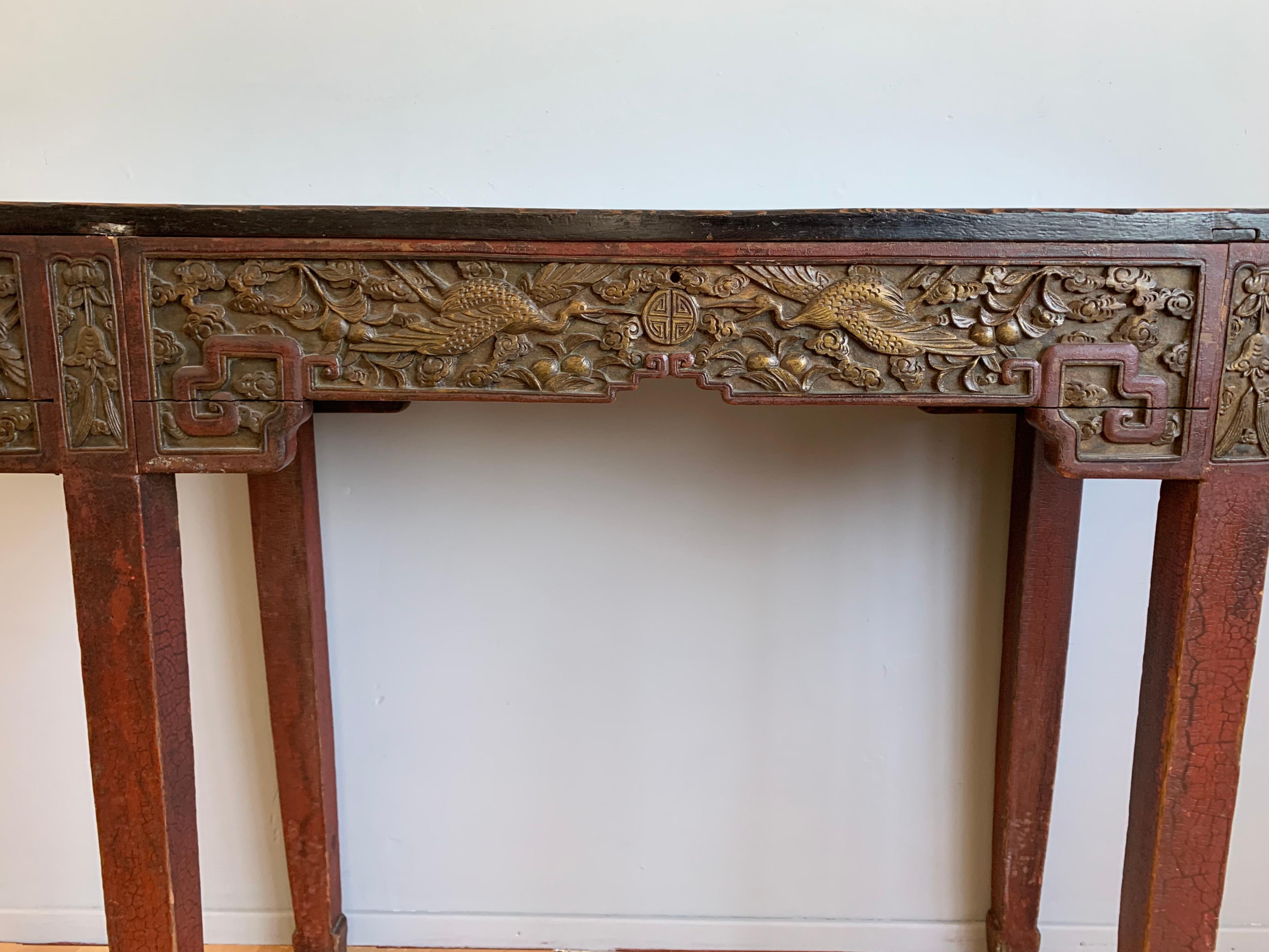 Antique Timeless Design Chinese Altar Table with Meaningful Crane Bird Carvings  7