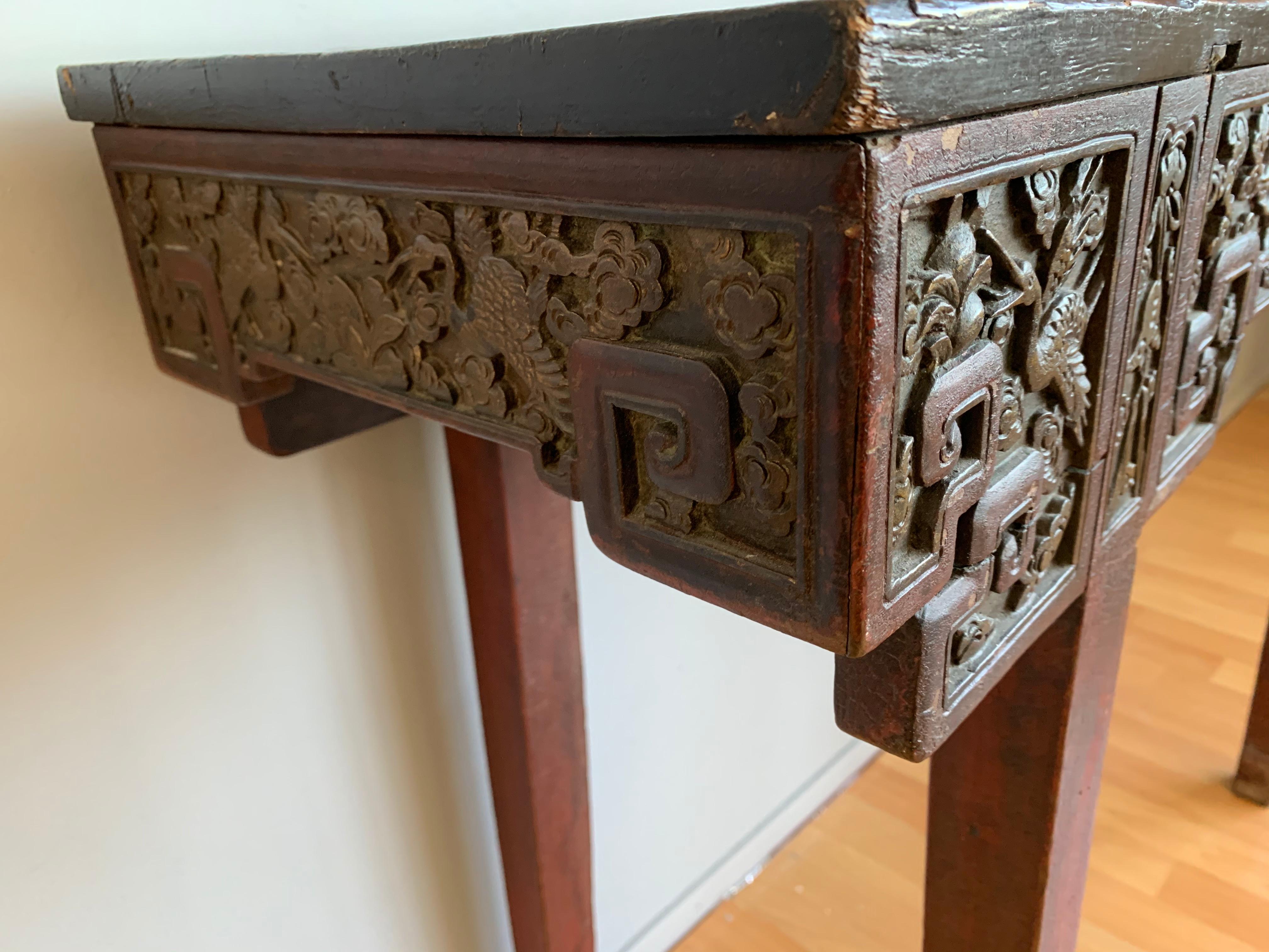 Antique Timeless Design Chinese Altar Table with Meaningful Crane Bird Carvings  8