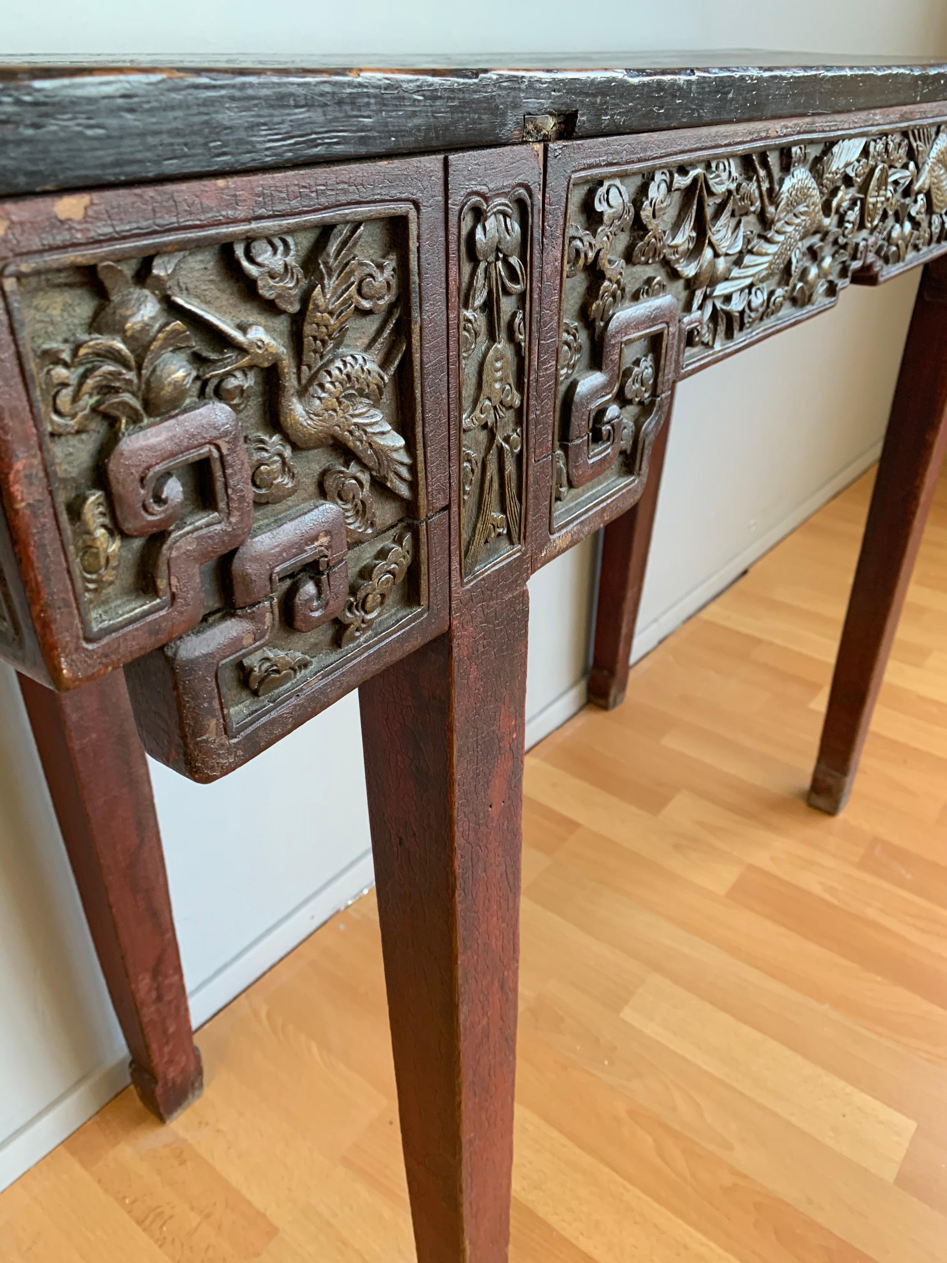 Antique Timeless Design Chinese Altar Table with Meaningful Crane Bird Carvings  9