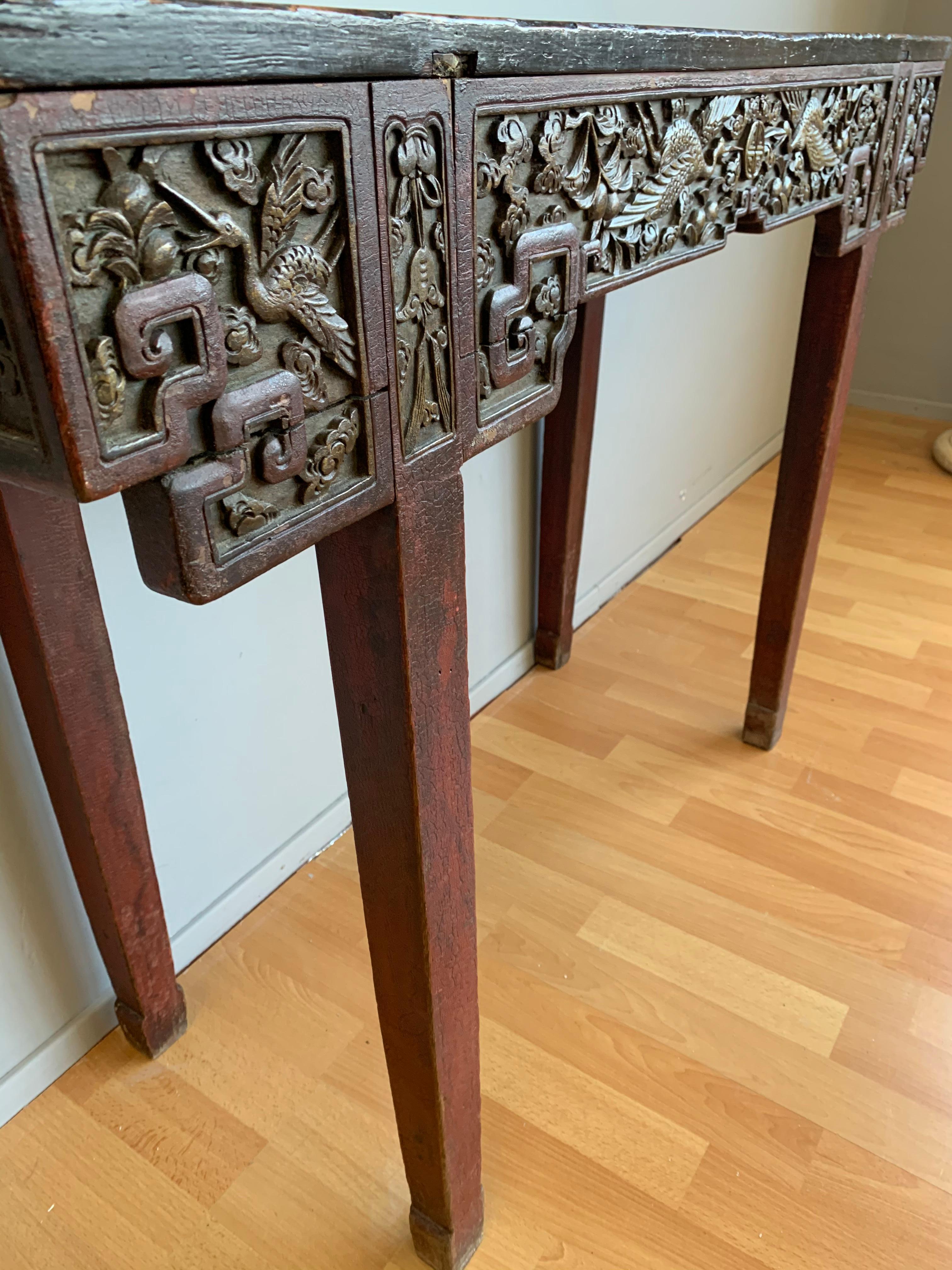 Antique Timeless Design Chinese Altar Table with Meaningful Crane Bird Carvings  10
