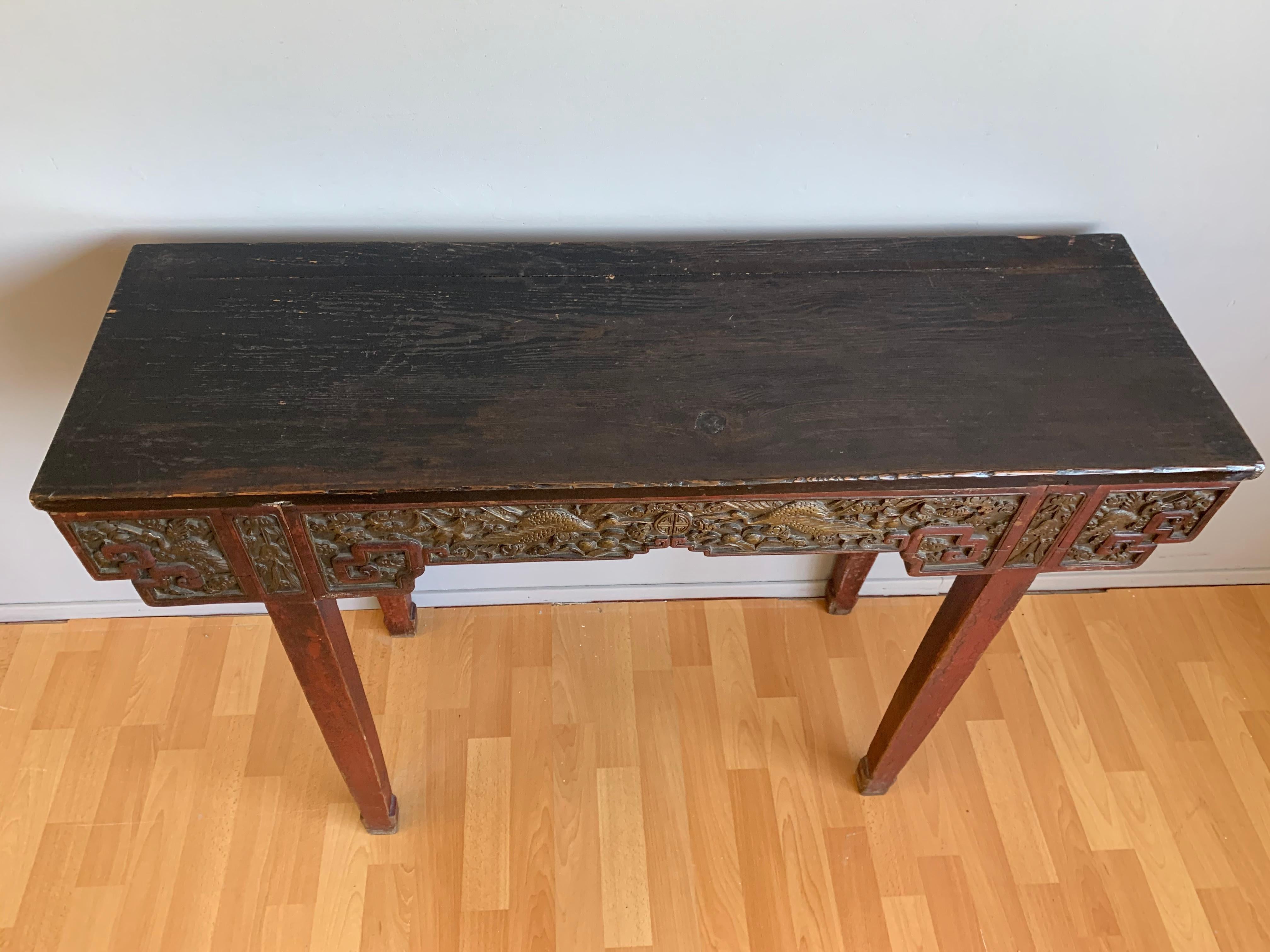 Antique Timeless Design Chinese Altar Table with Meaningful Crane Bird Carvings  11