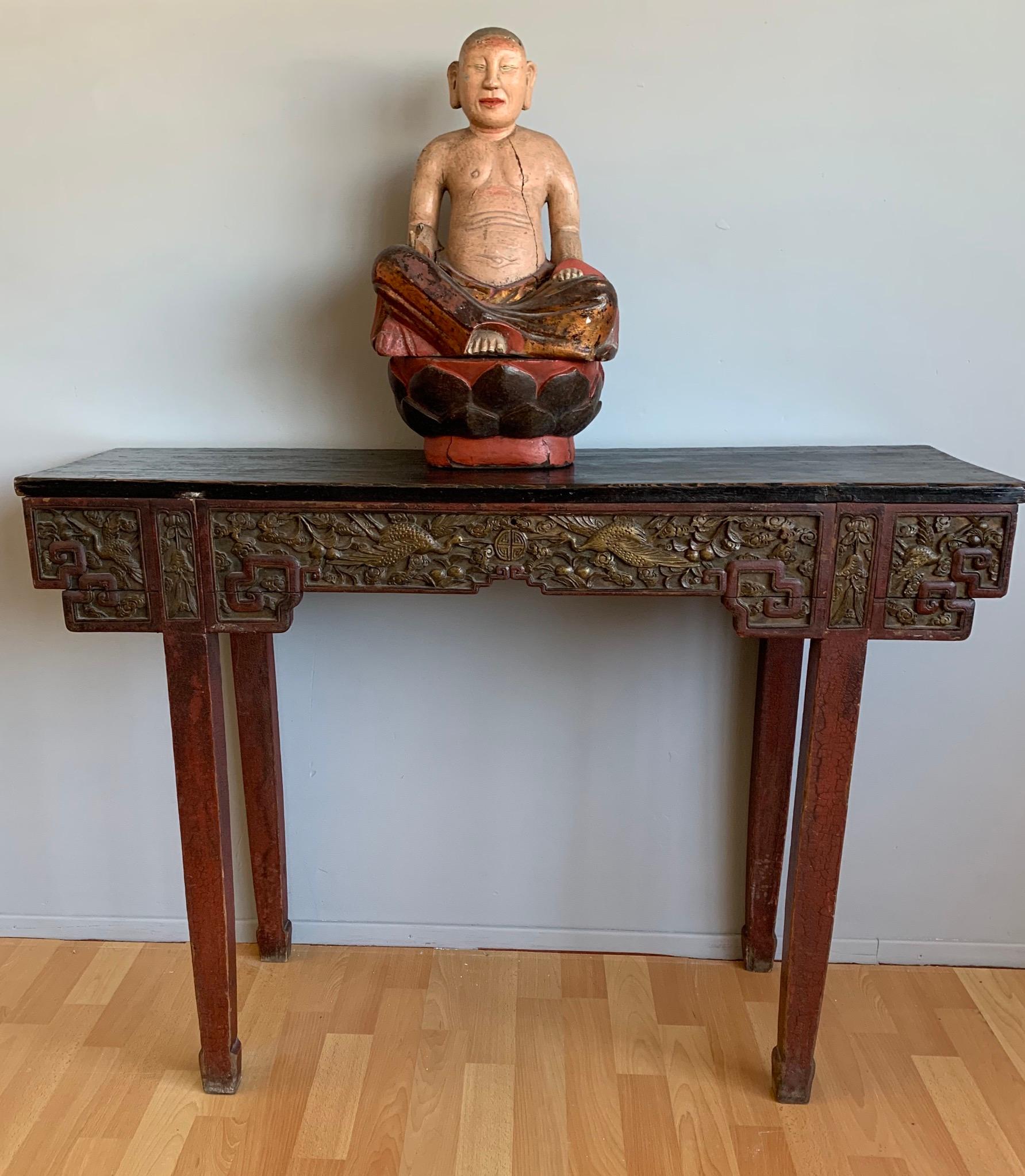 Antique Timeless Design Chinese Altar Table with Meaningful Crane Bird Carvings  12