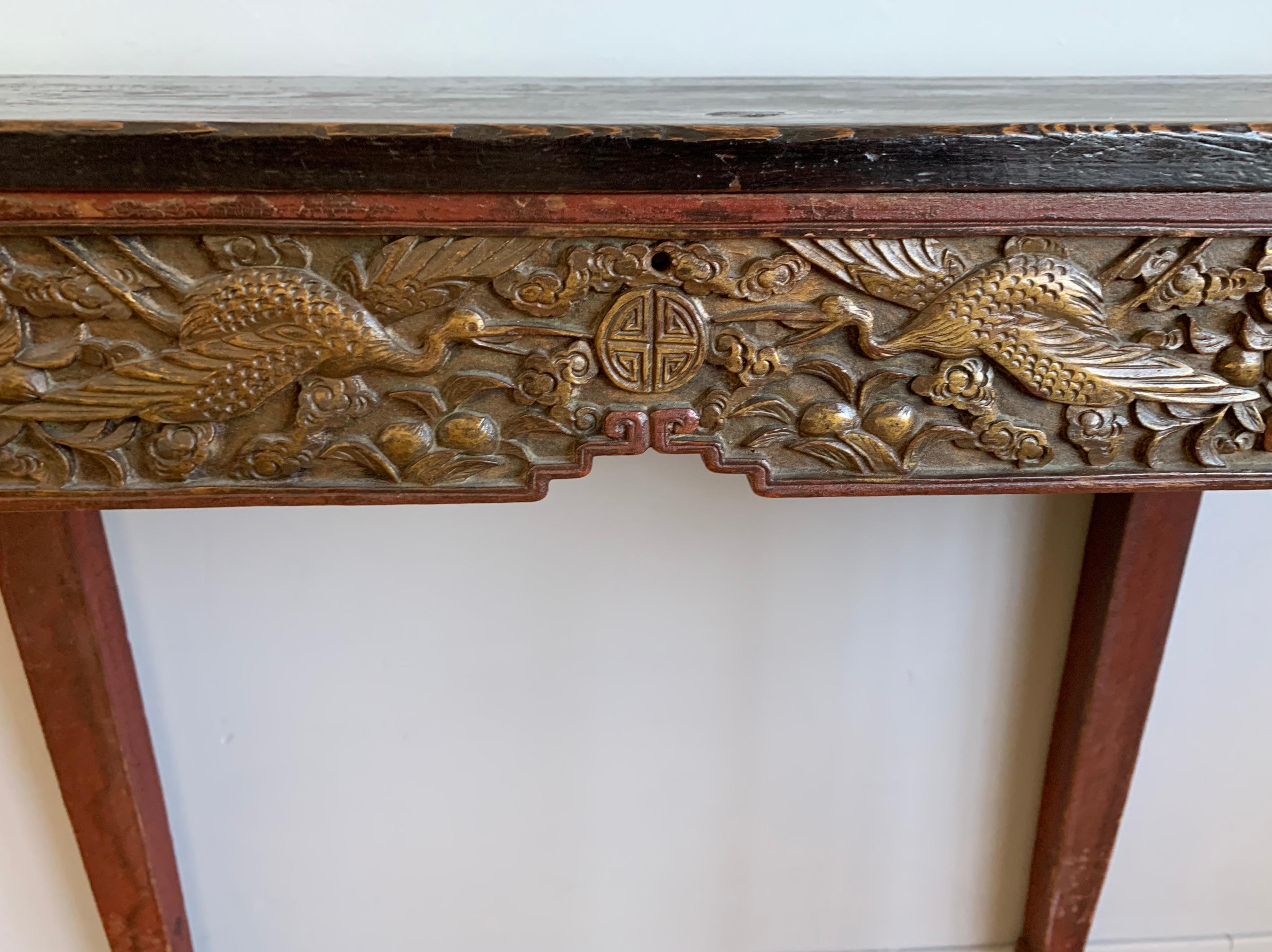 Chinese Export Antique Timeless Design Chinese Altar Table with Meaningful Crane Bird Carvings 